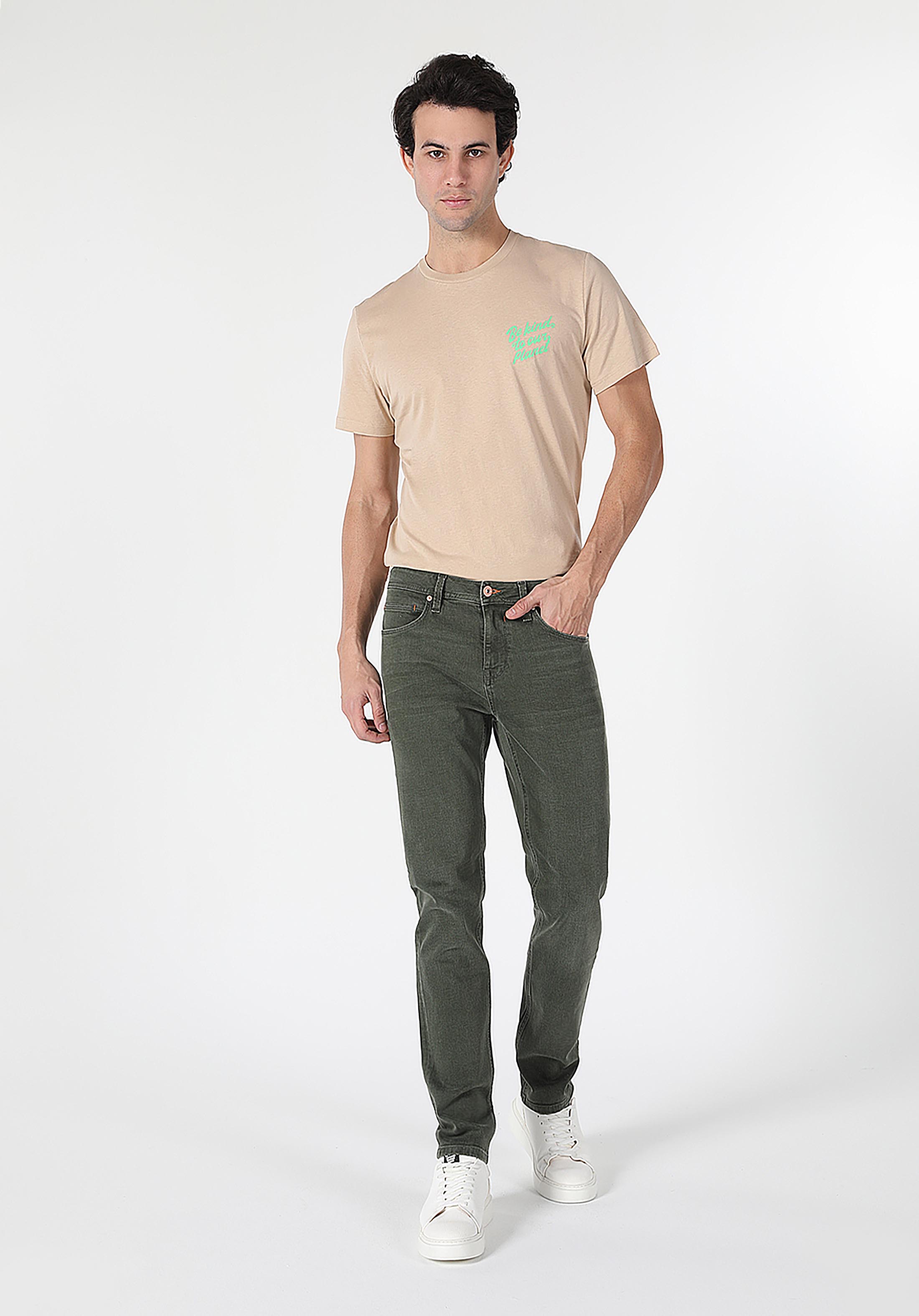 Pantalon Taille Basse Homme 044 Pantalon En Jean Karl Khakı Jambe Droite  Taille Basse Coupe