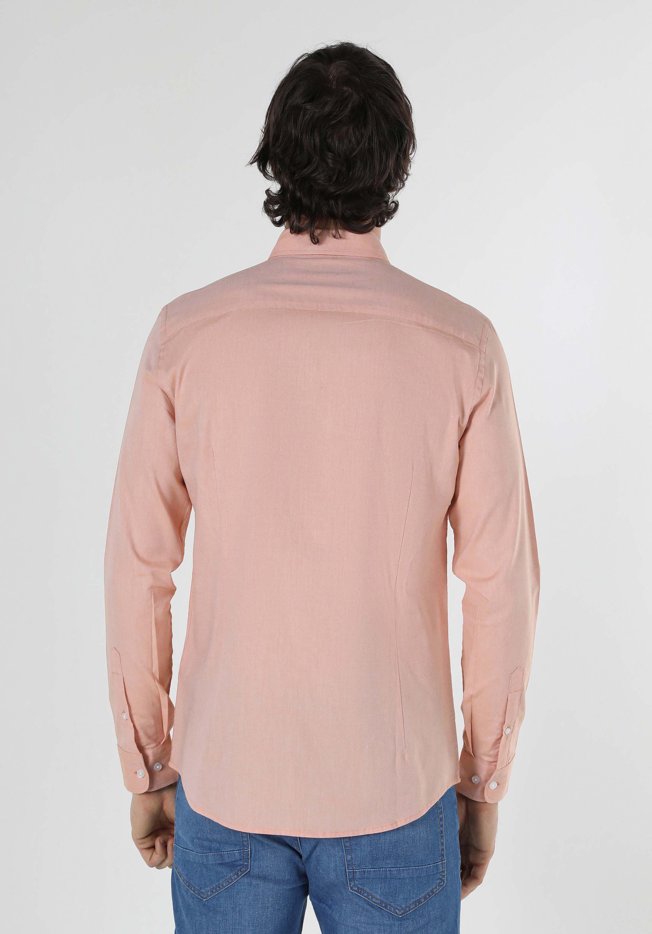 Afficher les détails de Chemise À Manches Longues Orange Coupe Slim Pour Hommes Cl1048576