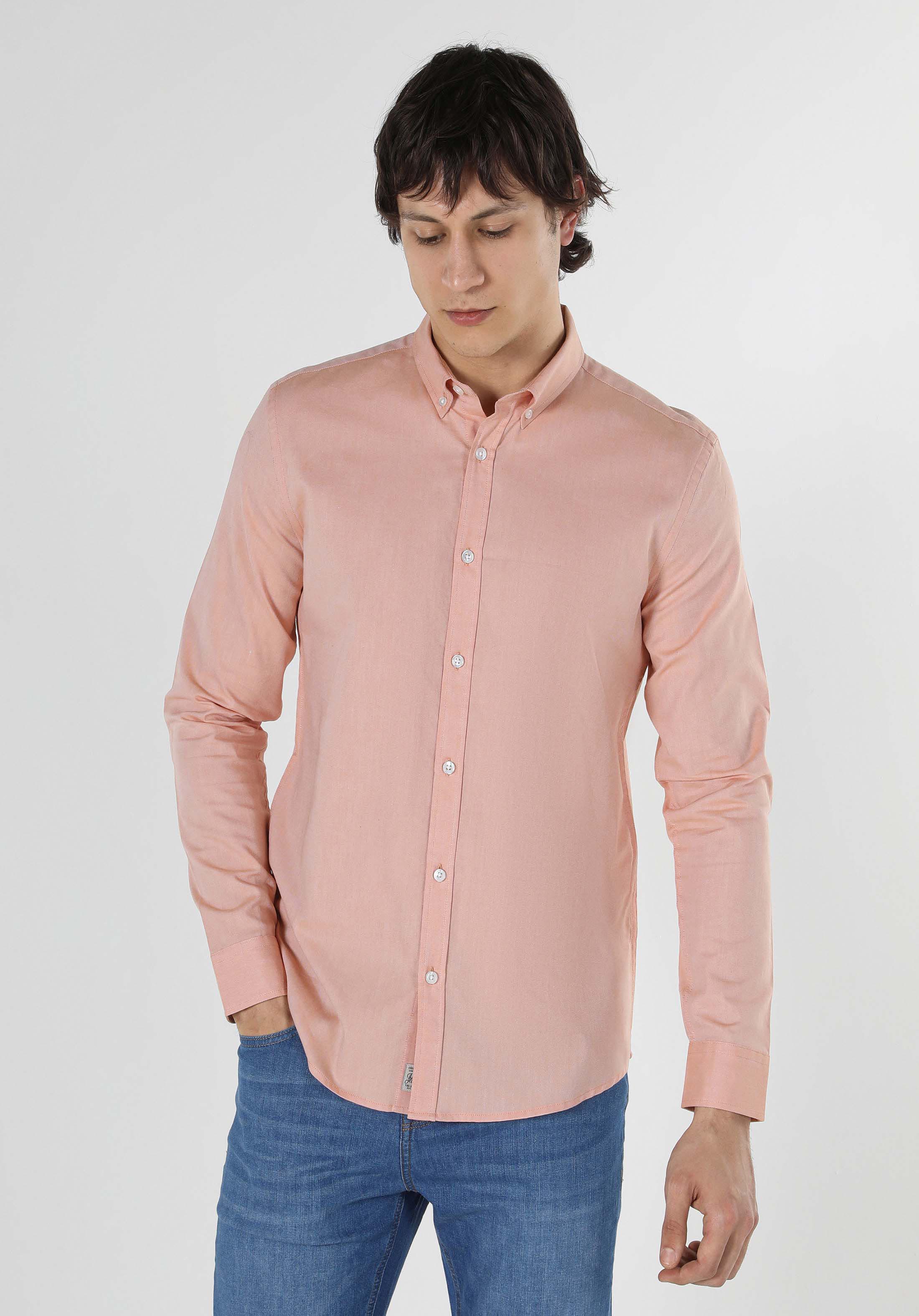 Afficher les détails de Chemise À Manches Longues Orange Coupe Slim Pour Hommes Cl1048576