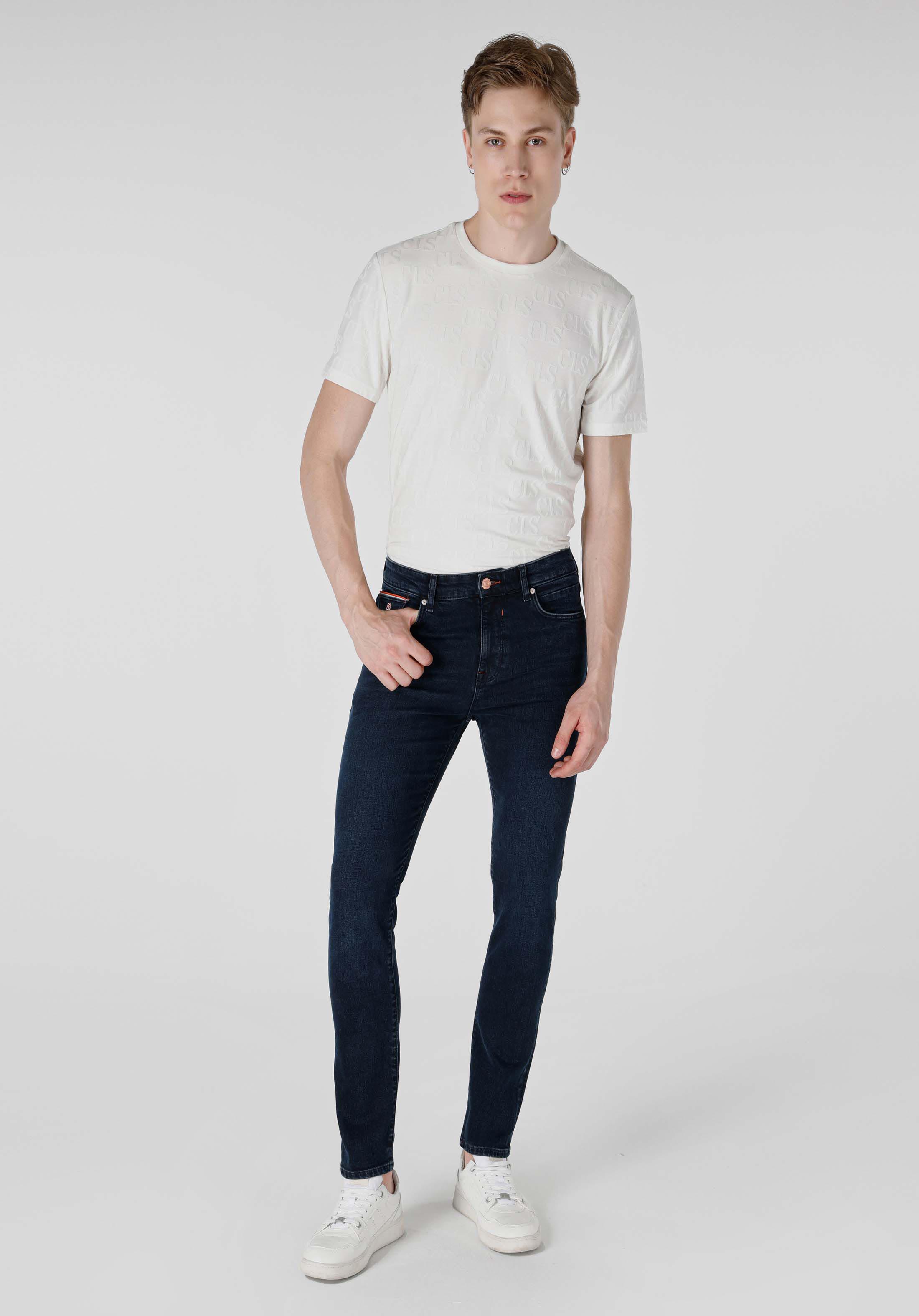 Afficher les détails de 035 Pantalon En Jean Ryan Bleu Foncé Coupe Skinny Pour Homme Cl1065217