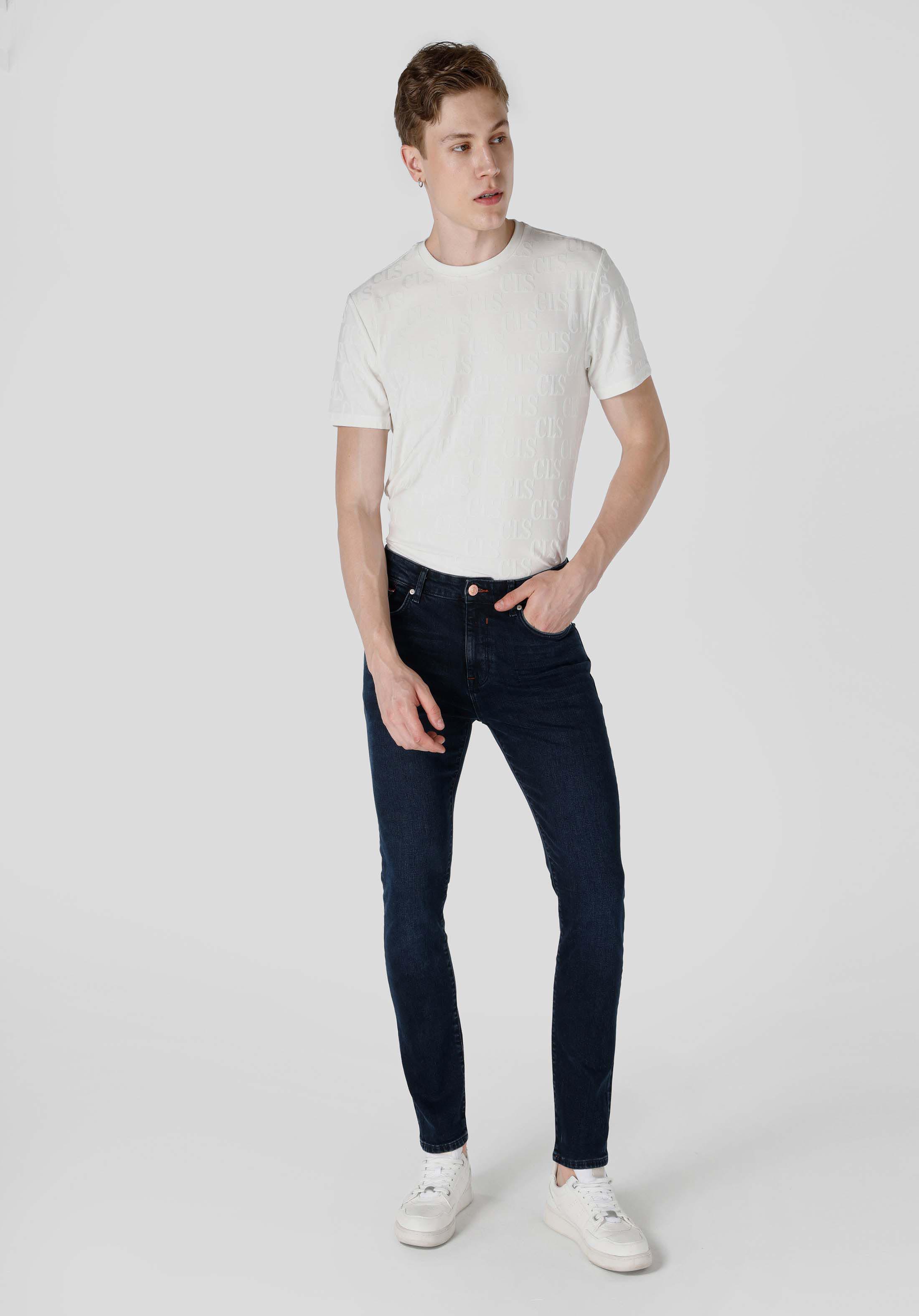 Afficher les détails de 035 Pantalon En Jean Ryan Bleu Foncé Coupe Skinny Pour Homme Cl1065217