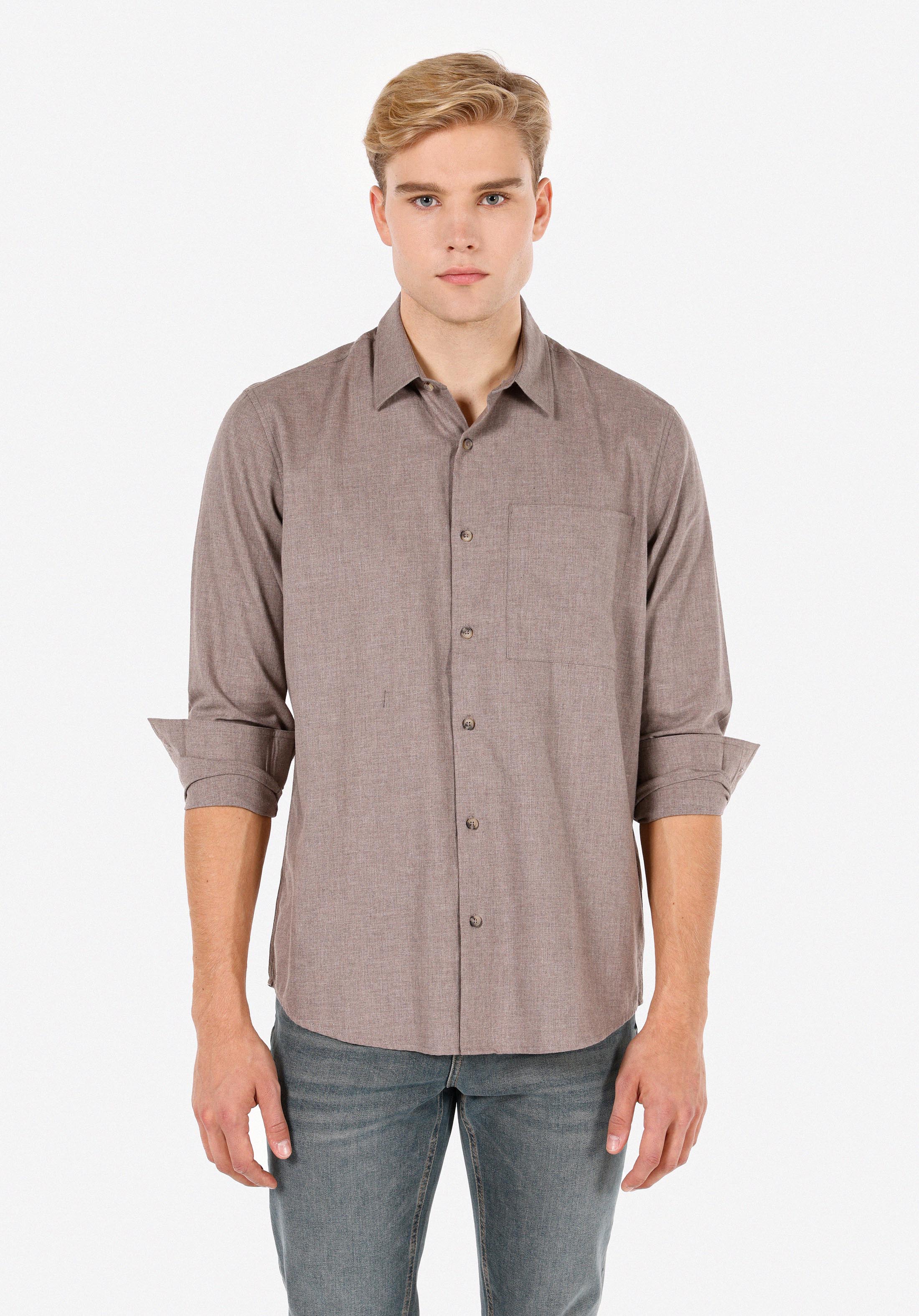 Afficher les détails de Marron Homme Chemise À Manches Longues