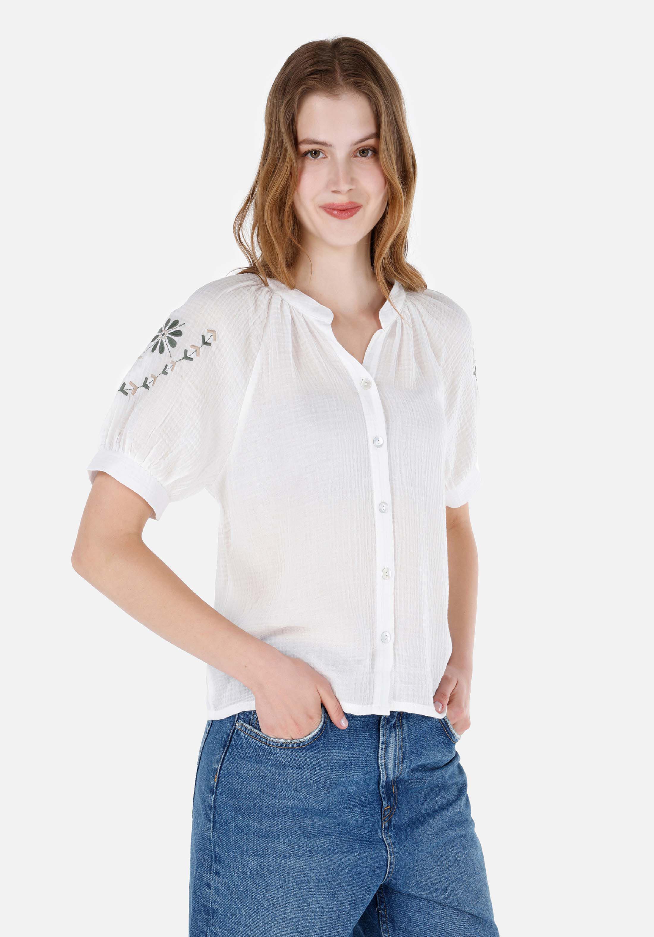 Afficher les détails de Blanc Femmes Chemise À Manches Courtes