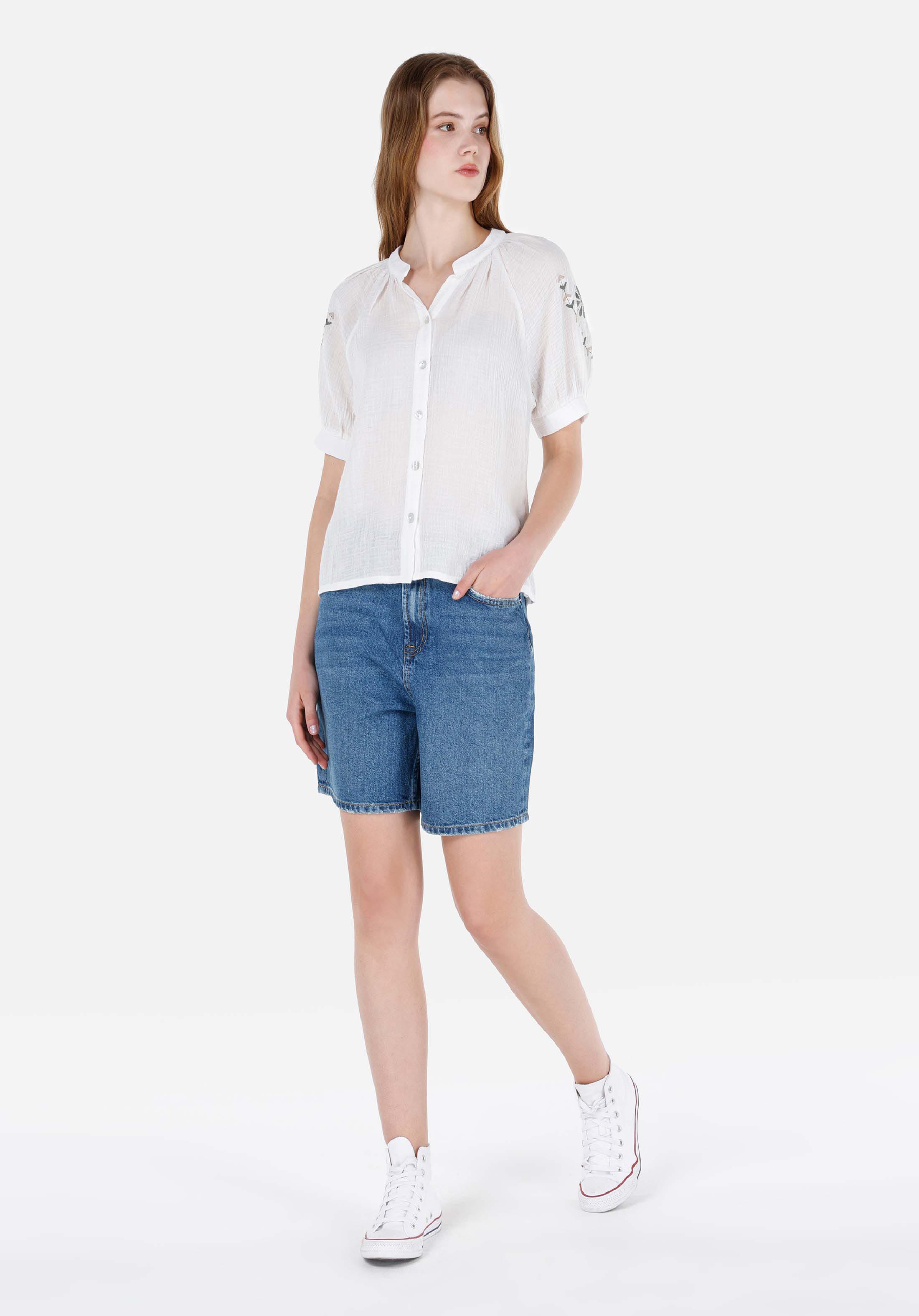 Afficher les détails de Blanc Femmes Chemise À Manches Courtes