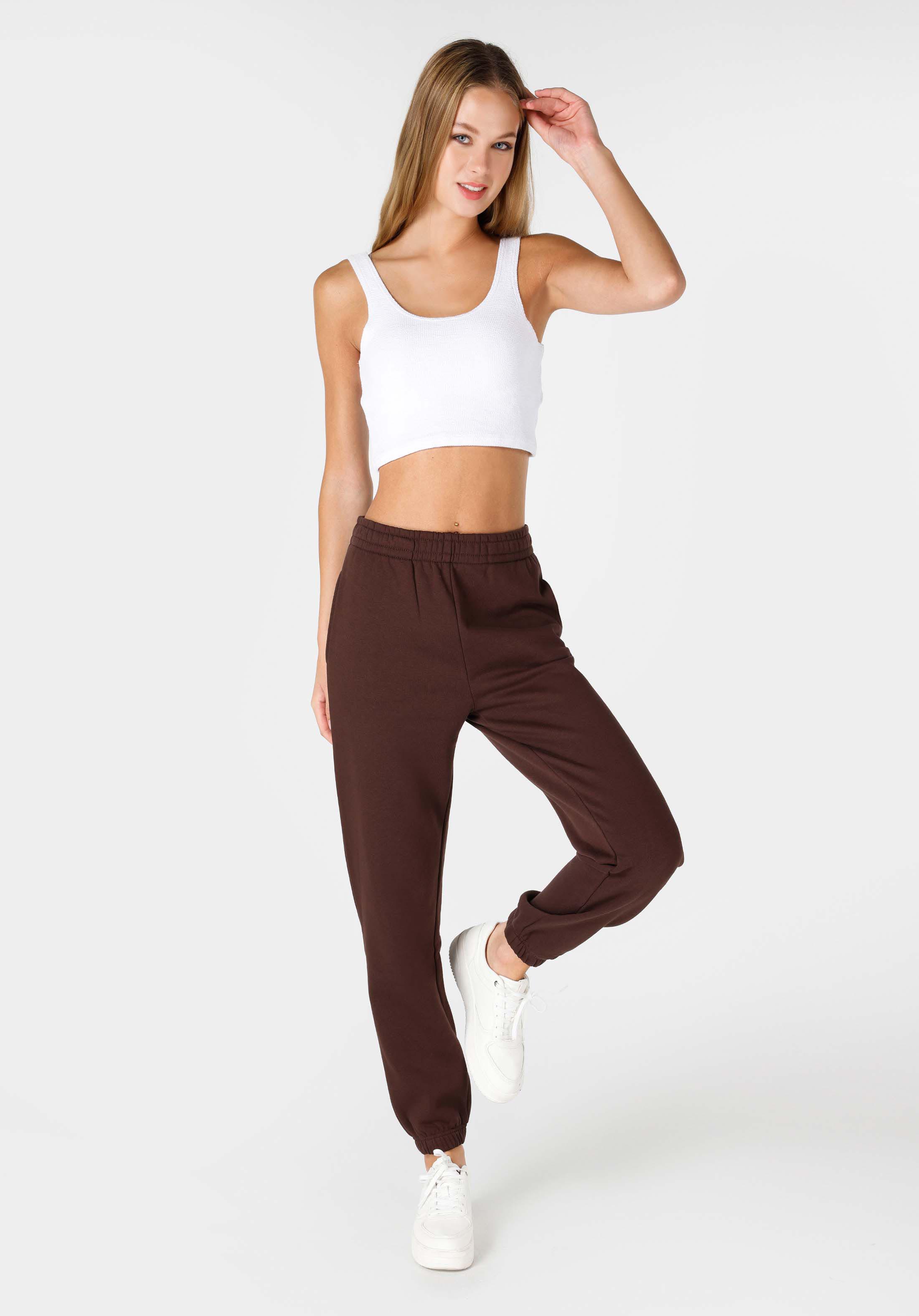 Afficher les détails de Marron Femmes Pantalon De Survêtement