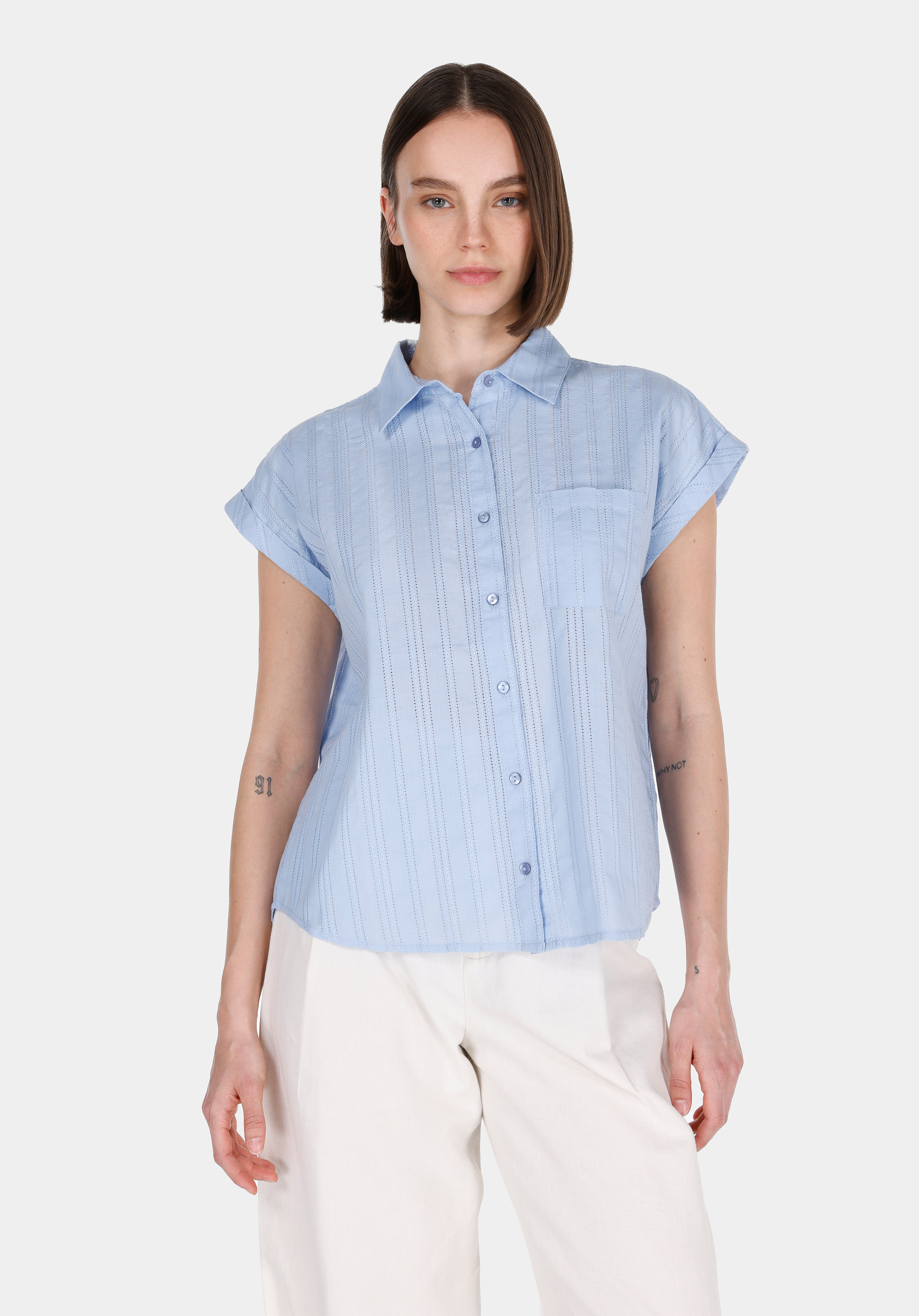 Afficher les détails de Bleu Femmes Chemise À Manches Courtes
