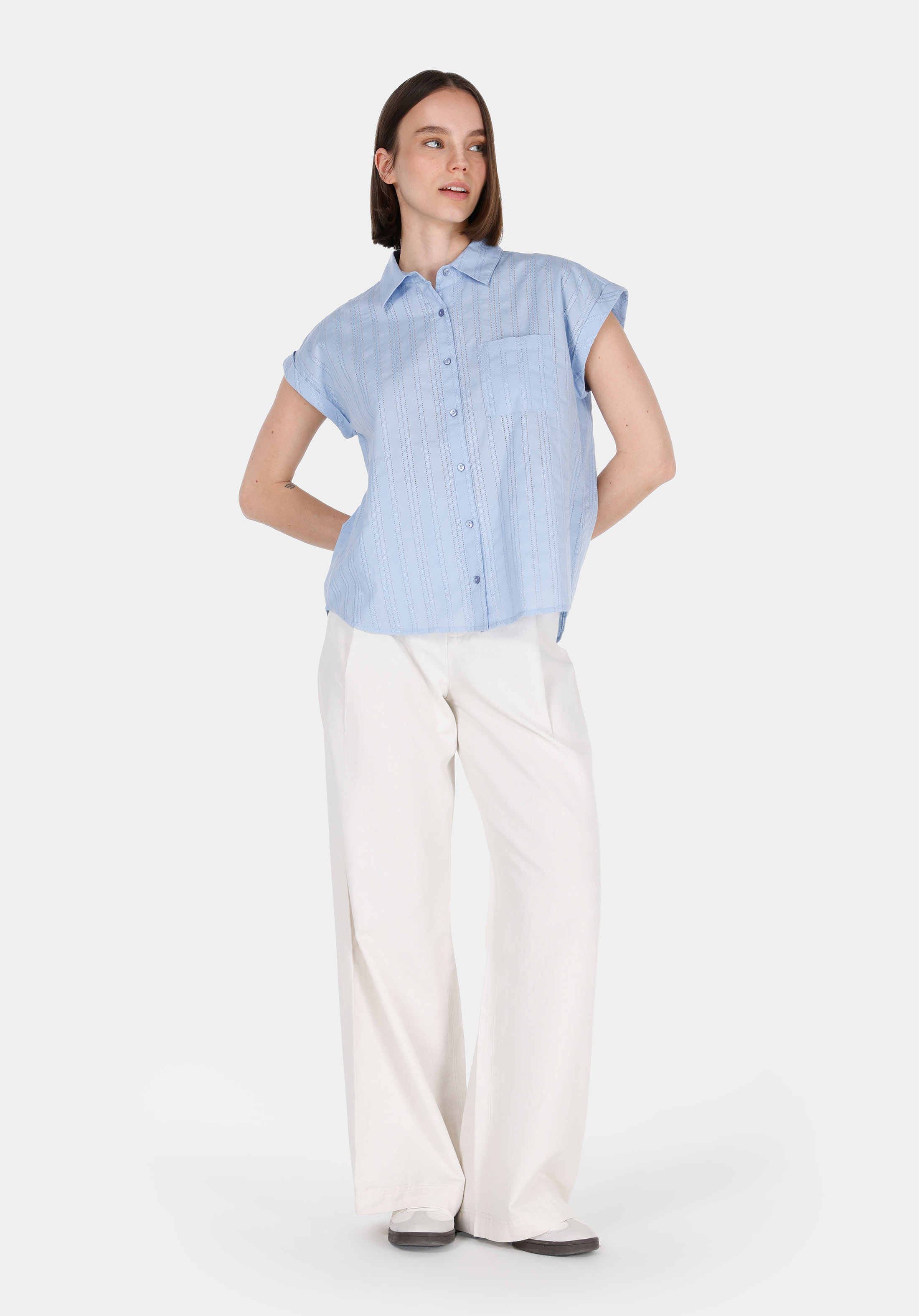 Afficher les détails de Bleu Femmes Chemise À Manches Courtes