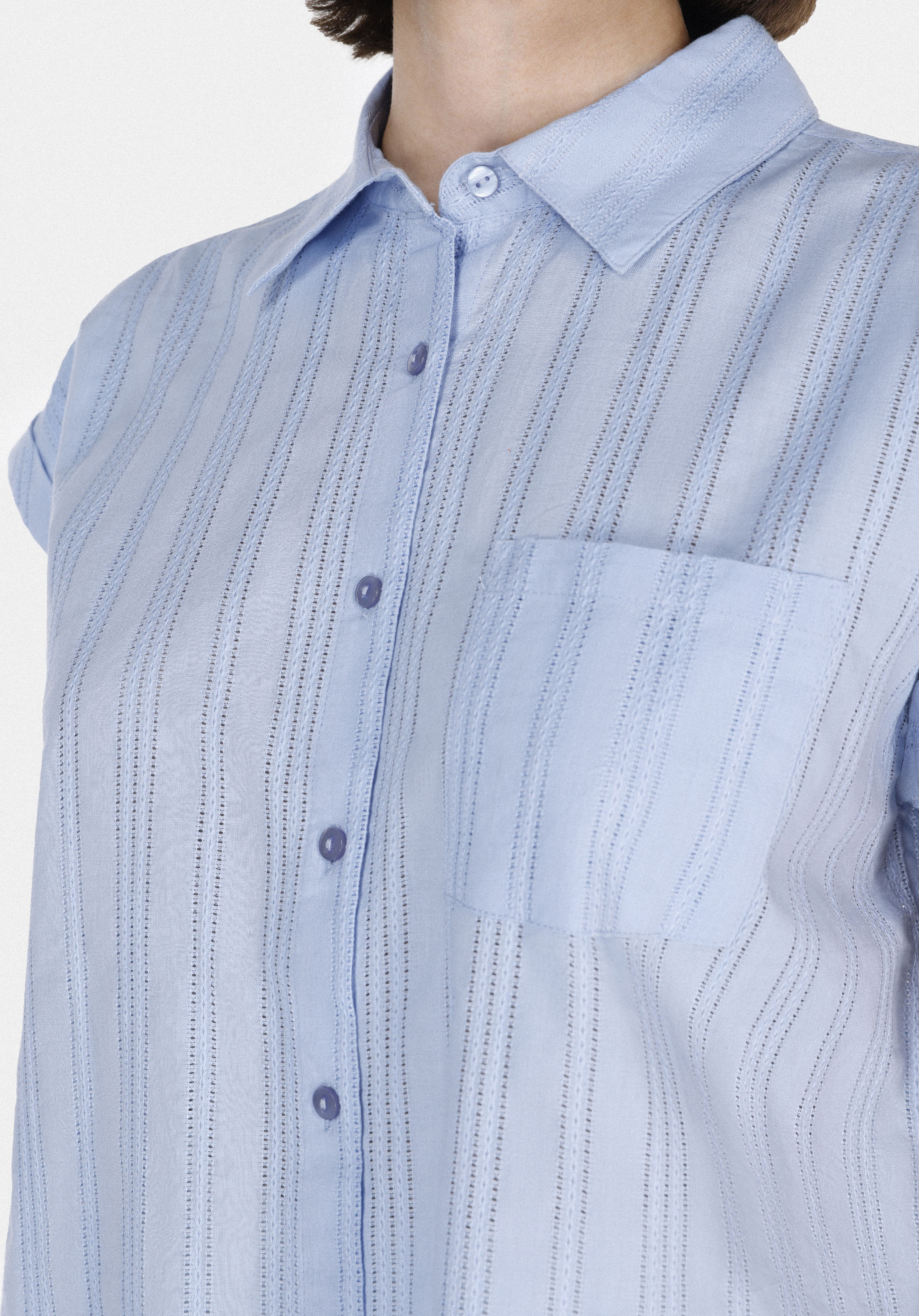 Afficher les détails de Bleu Femmes Chemise À Manches Courtes