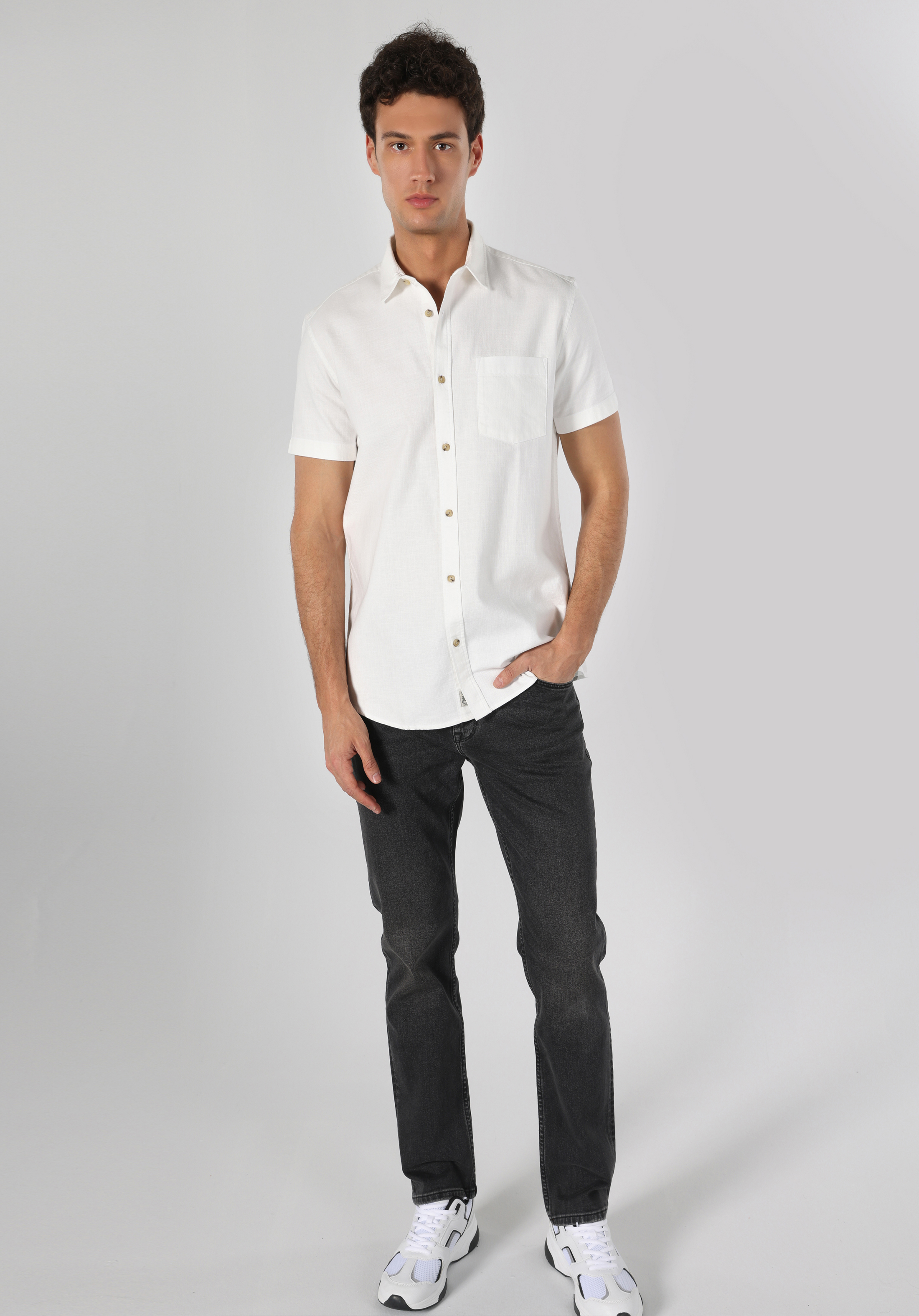 Afficher les détails de Blanc Homme Chemise À Manches Courtes