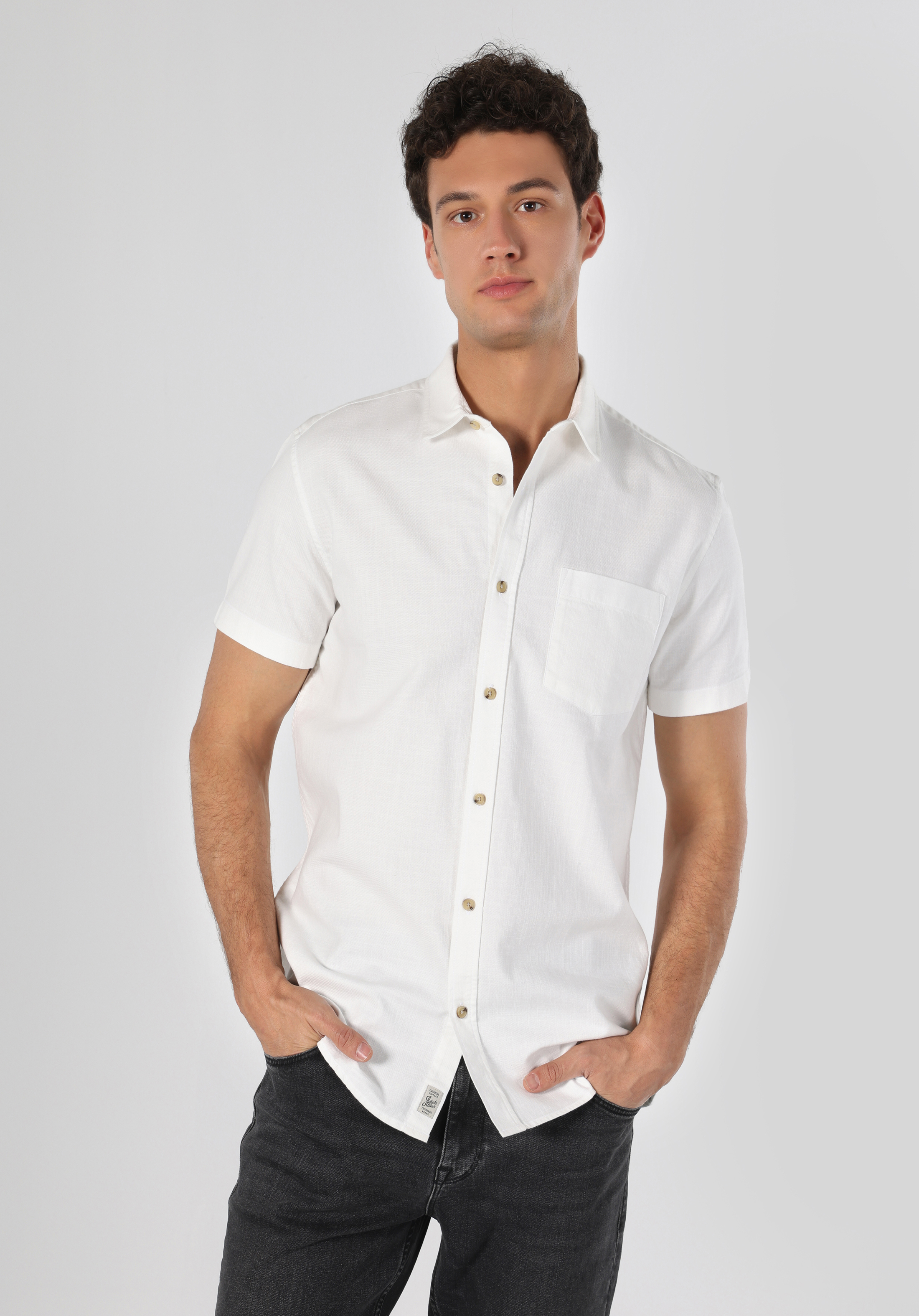 Afficher les détails de Blanc Homme Chemise À Manches Courtes