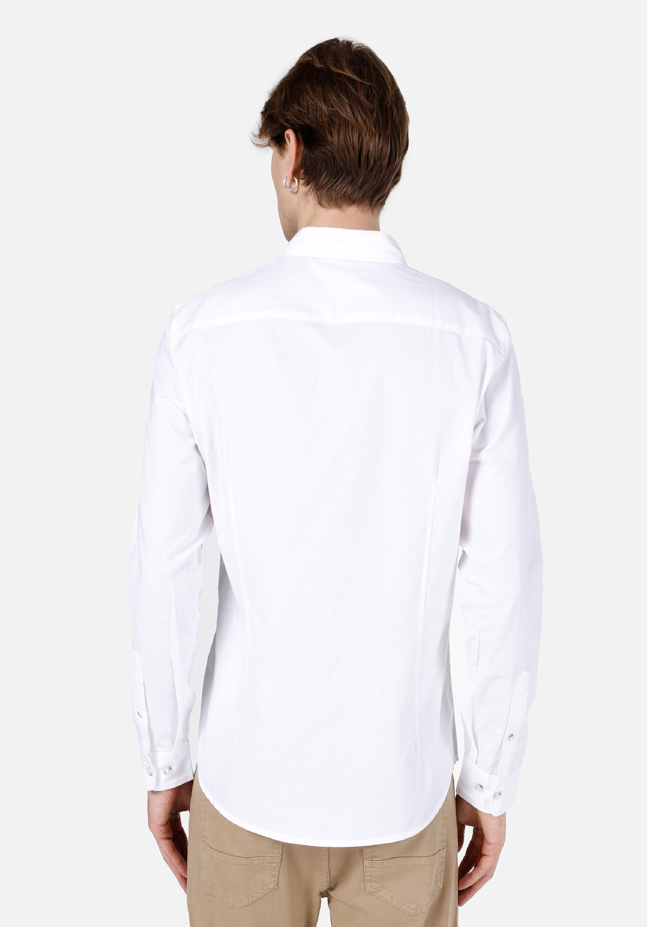 Afficher les détails de Chemise À Manches Longues Blanche Coupe Slim Pour Hommes Cl1048576
