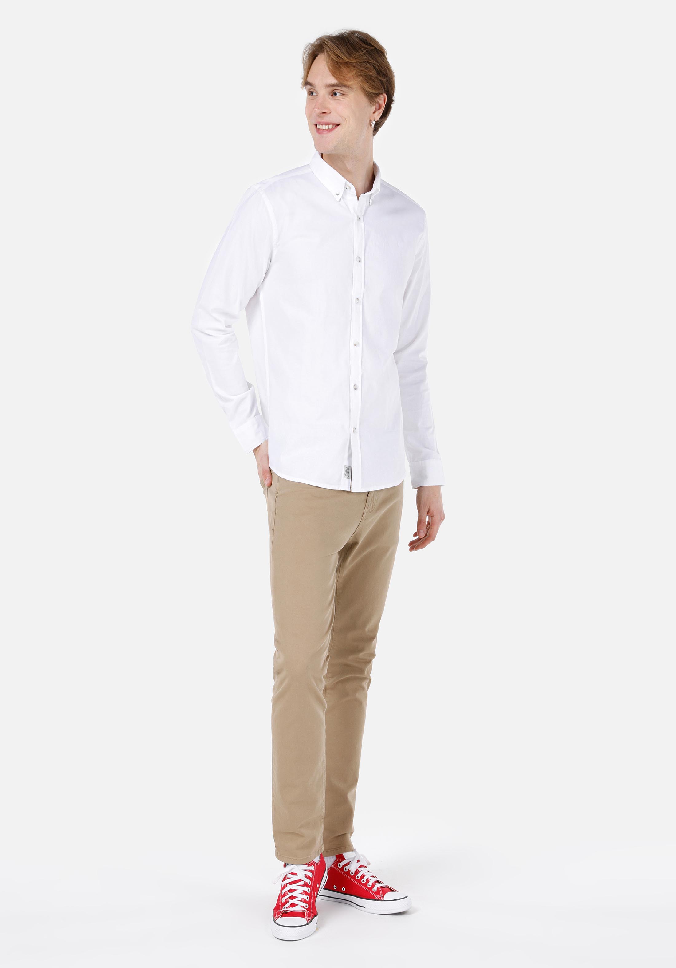 Afficher les détails de Chemise À Manches Longues Blanche Coupe Slim Pour Hommes Cl1048576
