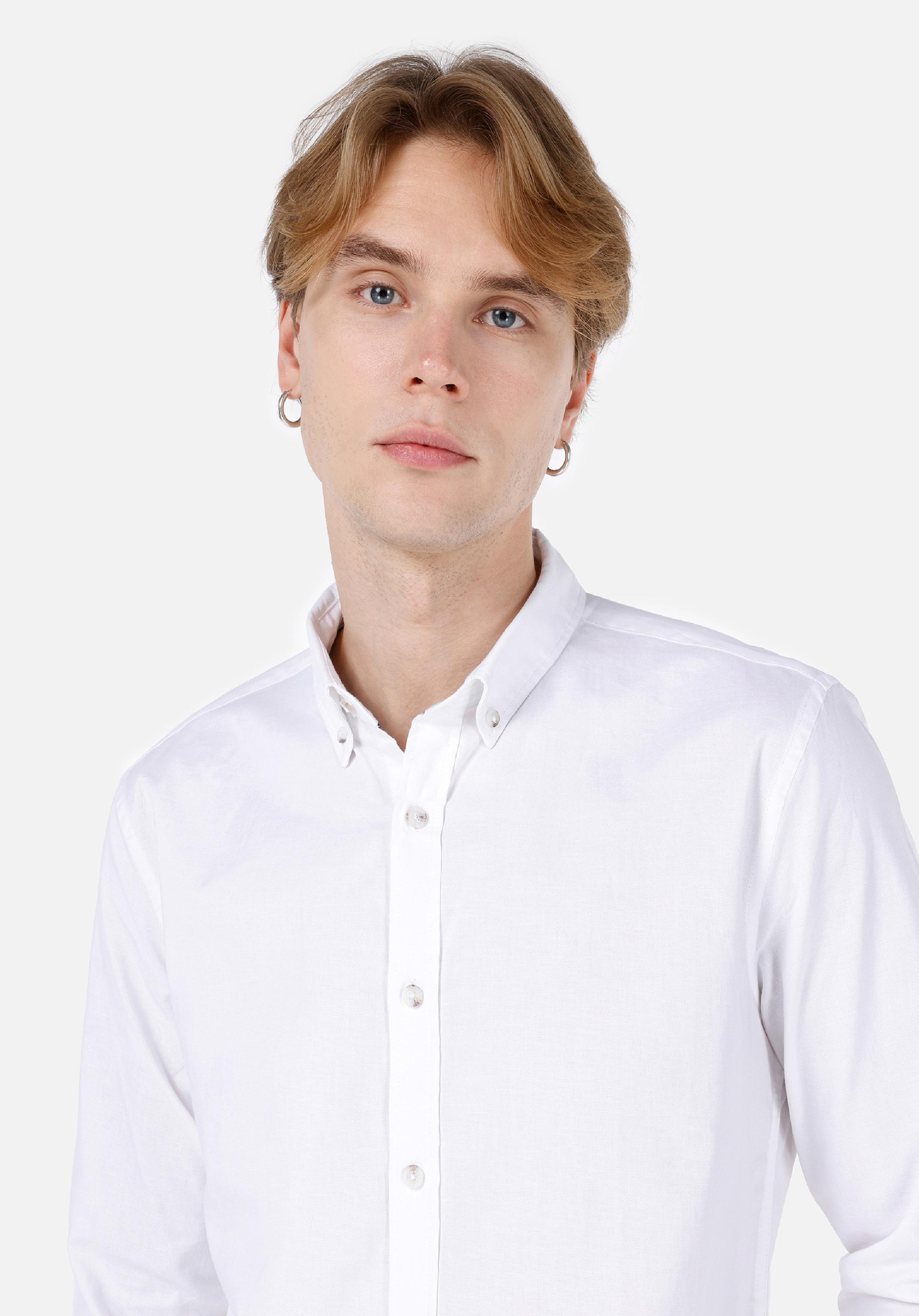 Afficher les détails de Chemise À Manches Longues Blanche Coupe Slim Pour Hommes Cl1048576