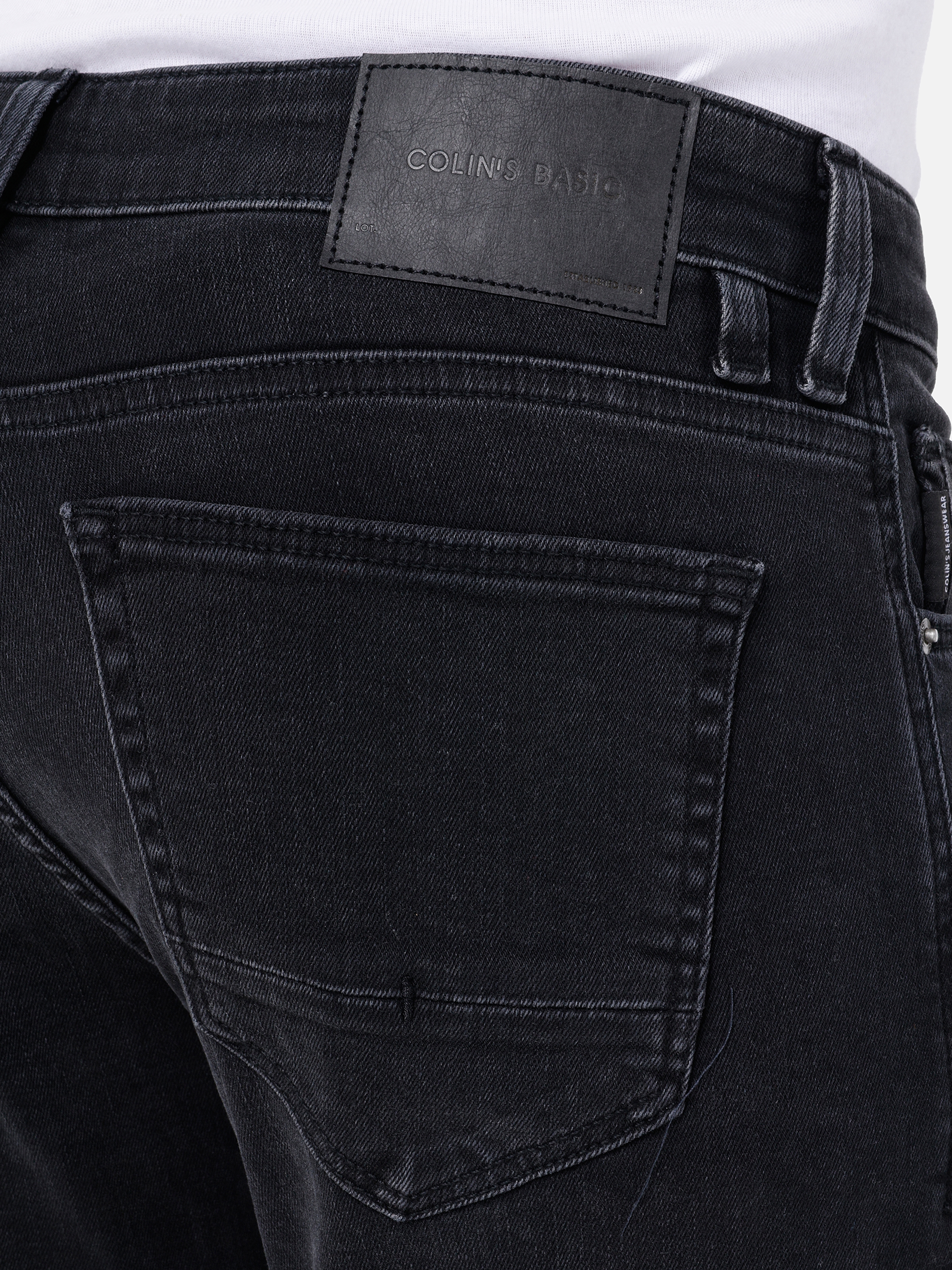 Afficher les détails de 041 Danny Slim Fit Taille Basse Jambe Étroite Pantalon En Jean Noir Pour Hommes
