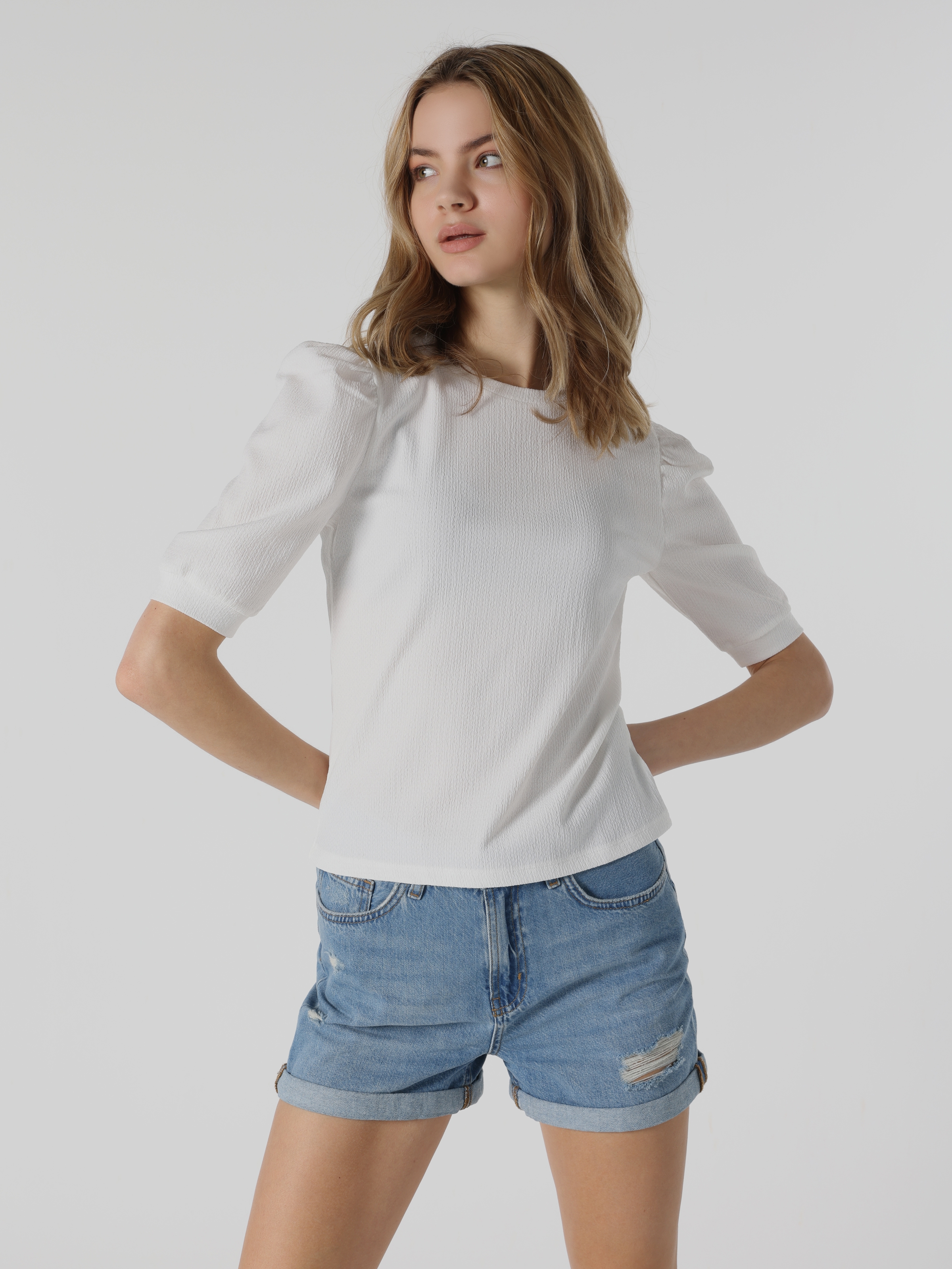 Afficher les détails de T-Shirt Blanc À Manches Courtes Pour Femmes, Coupe Régulière, Col Rond