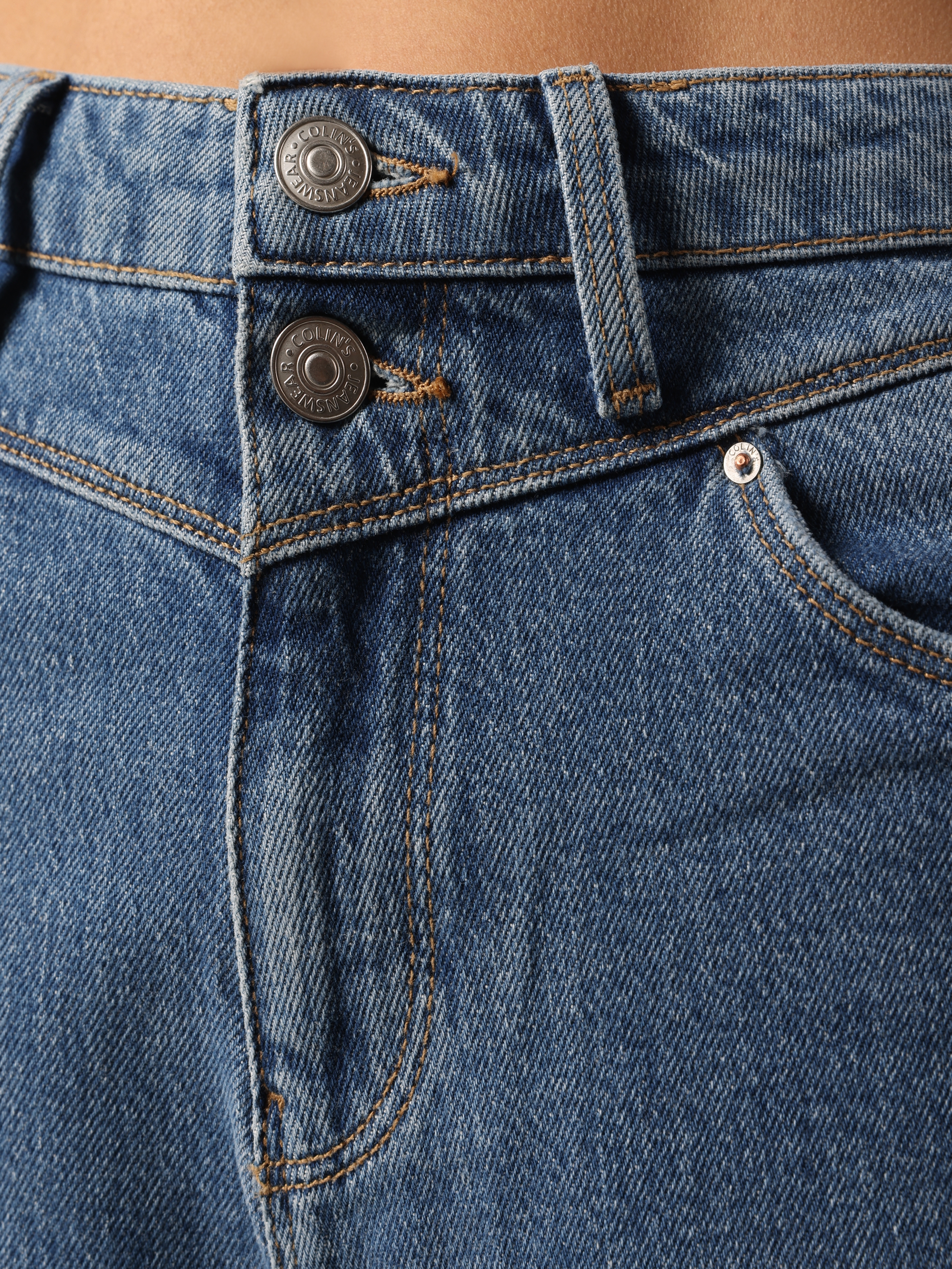 Afficher les détails de Pantalon 896 Maria Mom Fit Taille Haute Jambe Fuselée Bleu Pour Femme