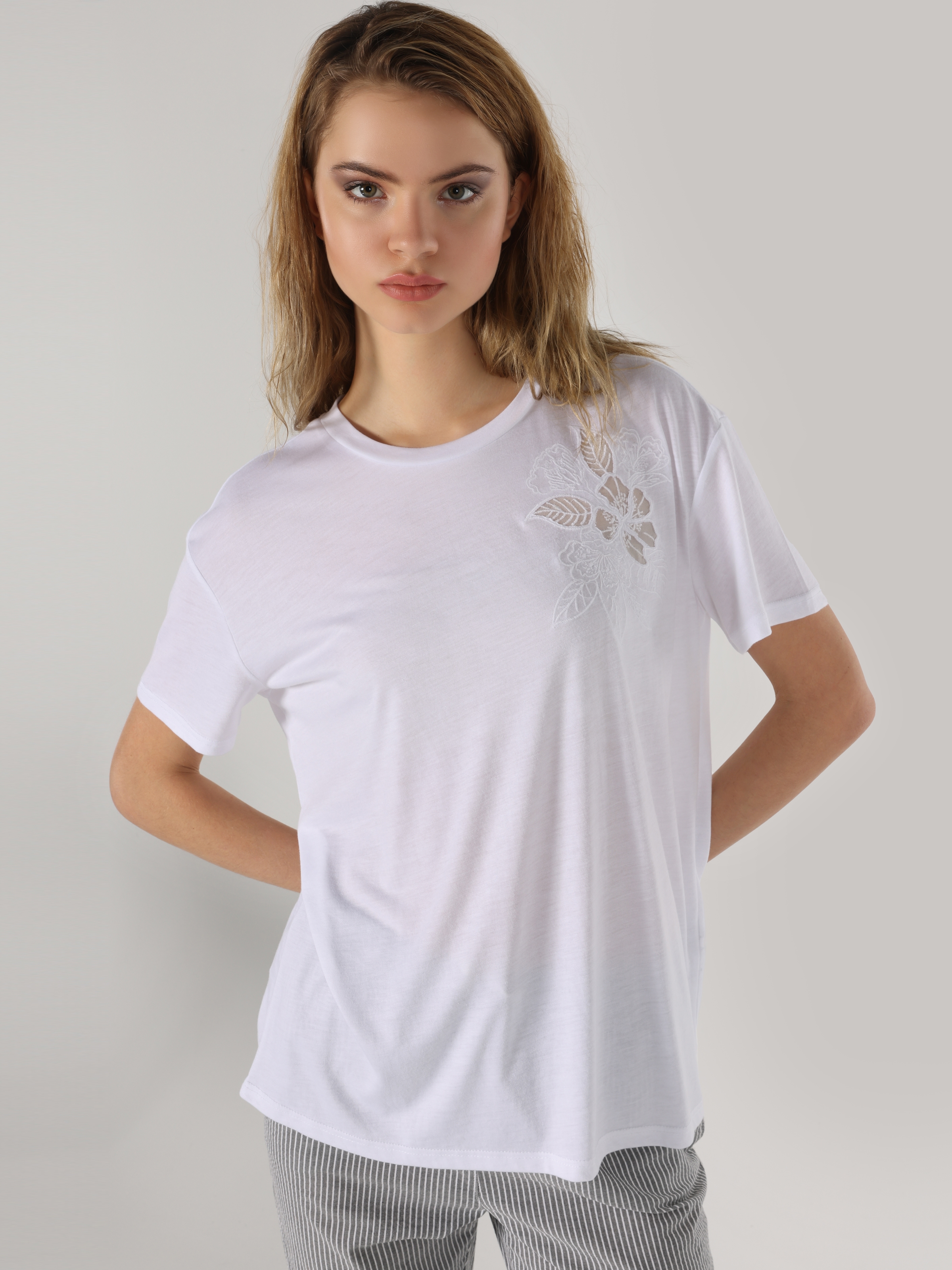 Afficher les détails de T-Shirt Blanc À Manches Courtes Pour Femmes, Coupe Régulière