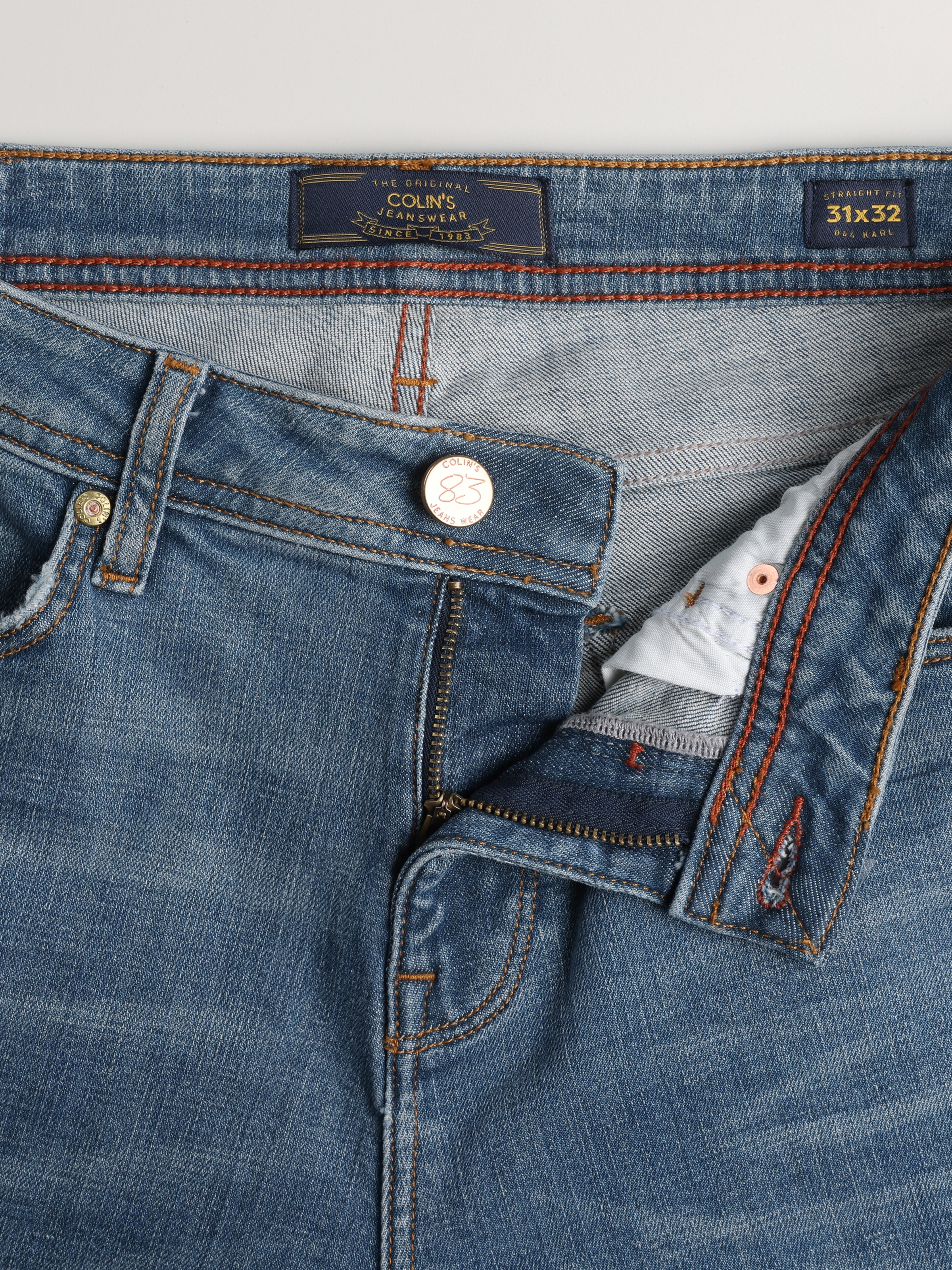 Afficher les détails de 044 Karl Pantalon En Jean Bleu Pour Homme, Coupe Régulière, Taille Basse, Jambe Droite