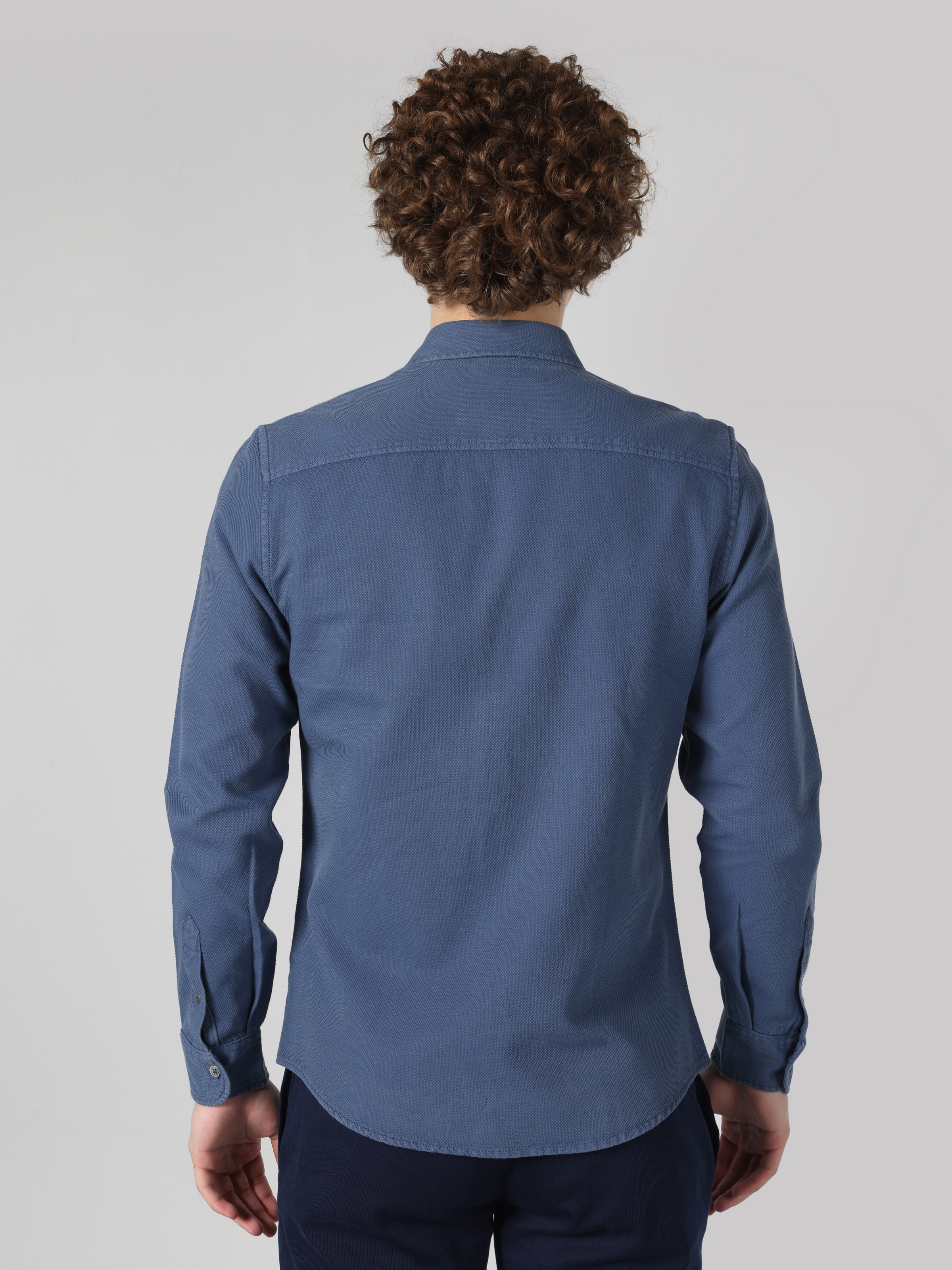 Afficher les détails de Chemise Bleue À Manches Longues Pour Hommes, Coupe Slim, Avec Détail De Poche