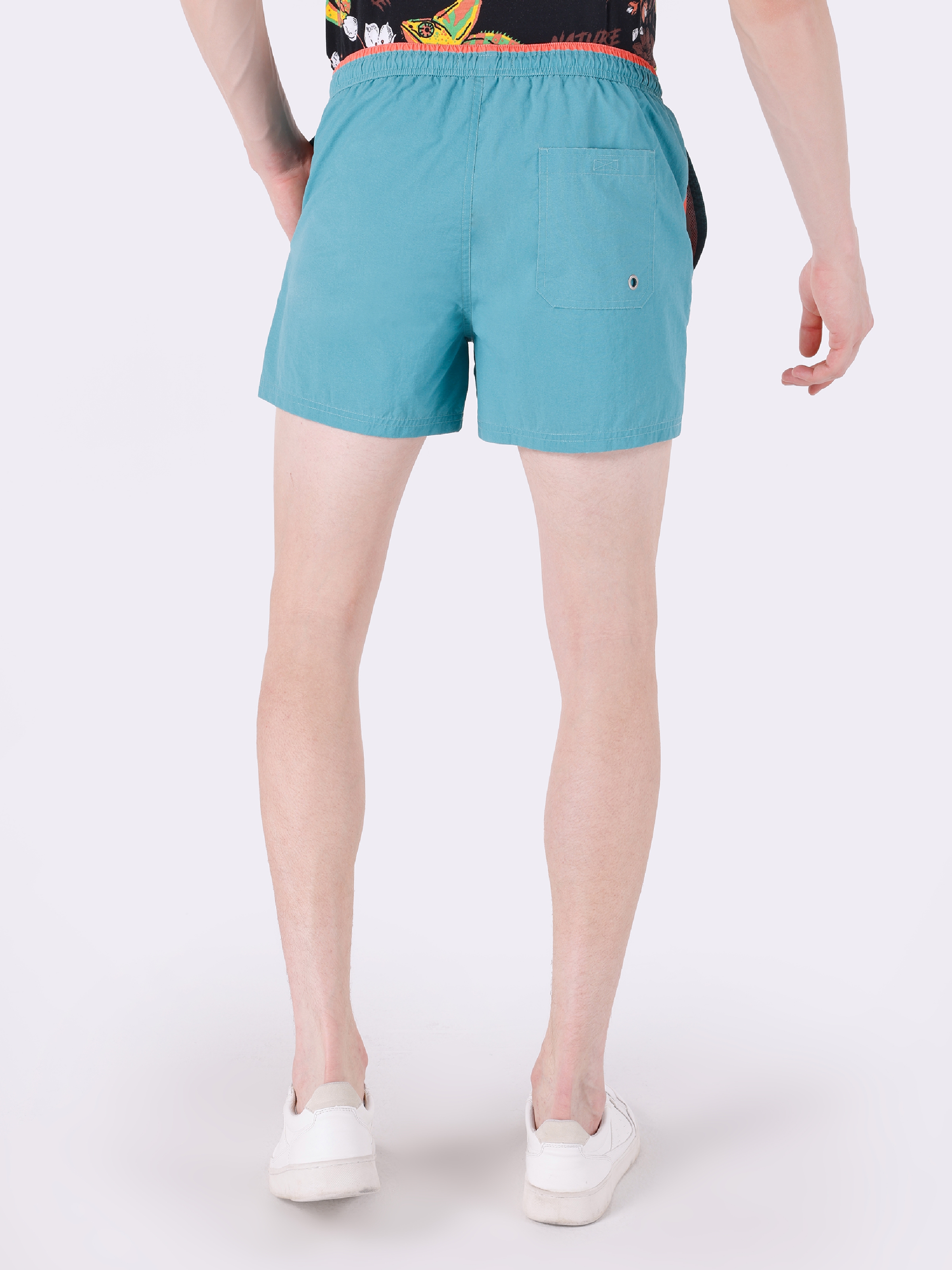 Afficher les détails de Short De Bain Bleu Taille Moyenne Pour Homme, Coupe Slim