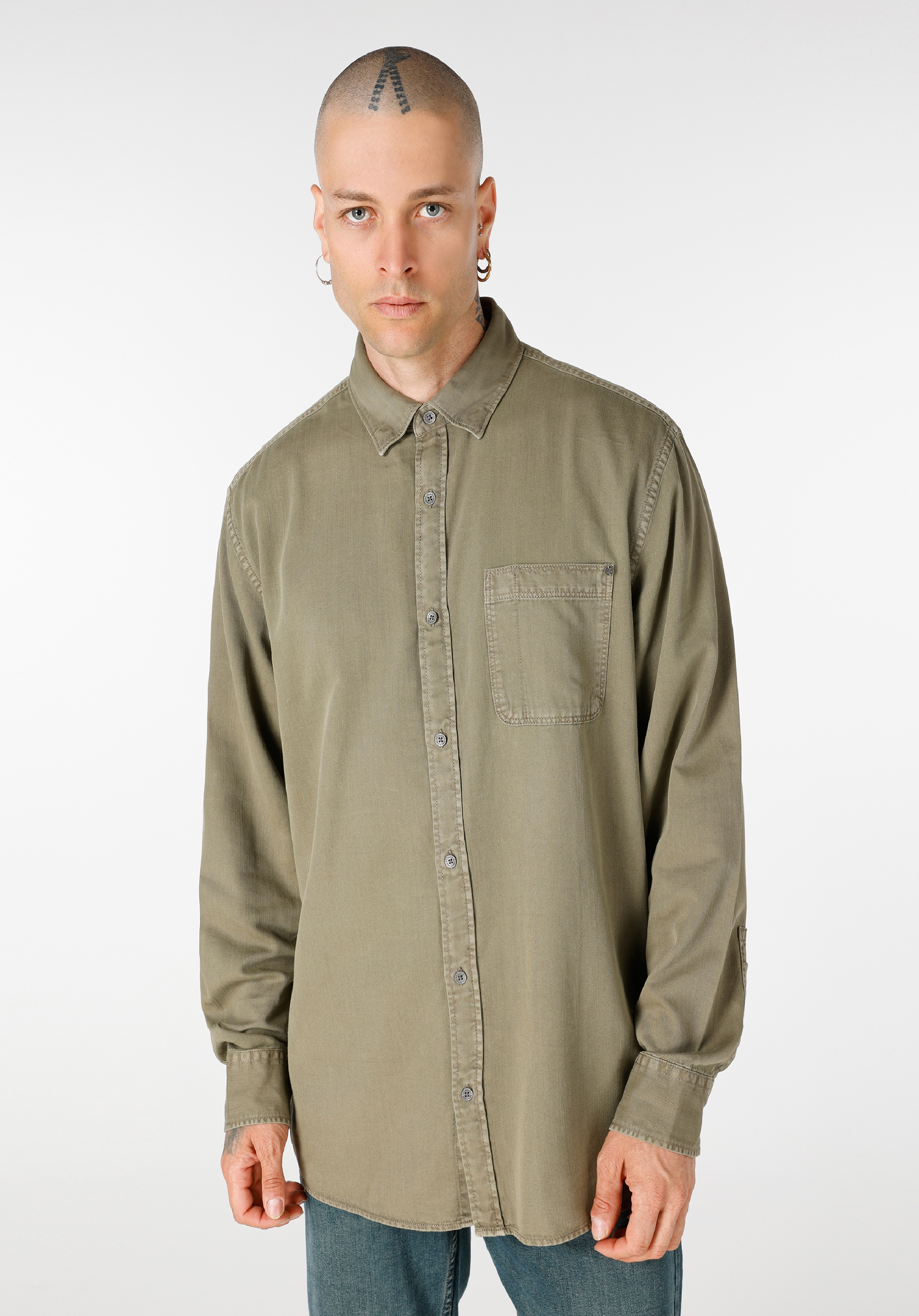 Chemise jean kaki best sale homme