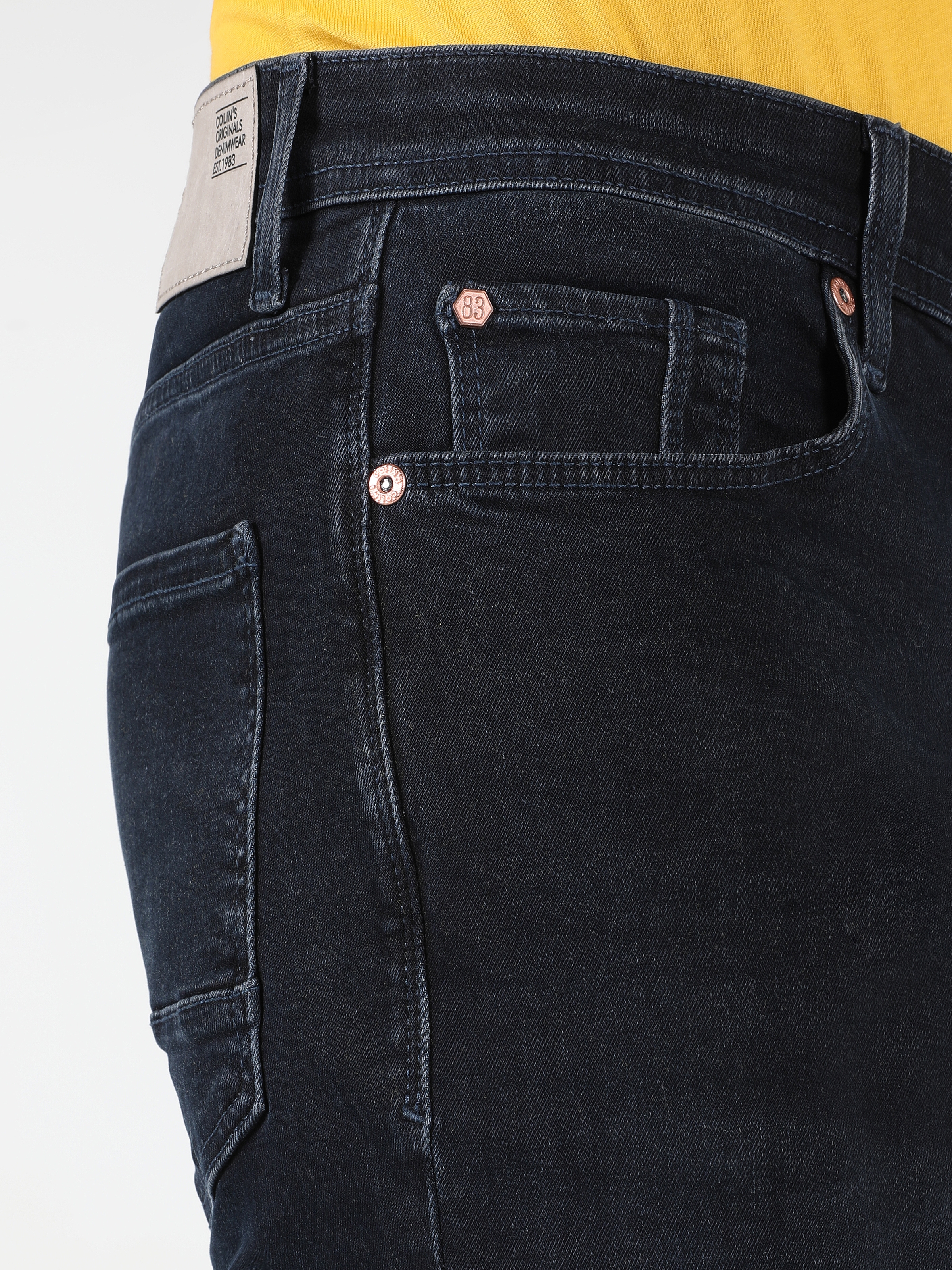 Afficher les détails de 035 Ryan Super Slim Fit Taille Haute Jambe Mince Pantalon En Jean Bleu Marine Pour Hommes