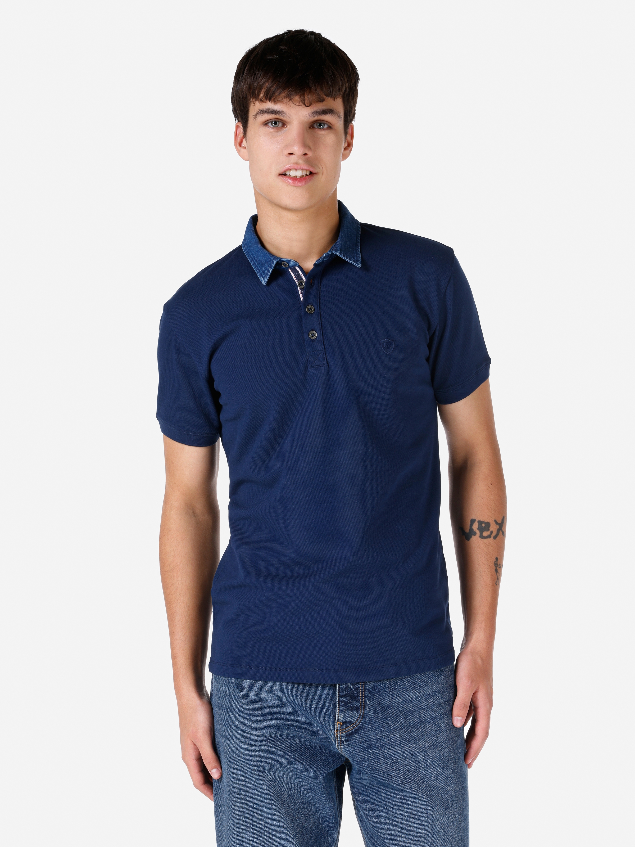 Afficher les détails de T-Shirt Polo À Manches Courtes Bleu Marine À Col Polo Pour Hommes