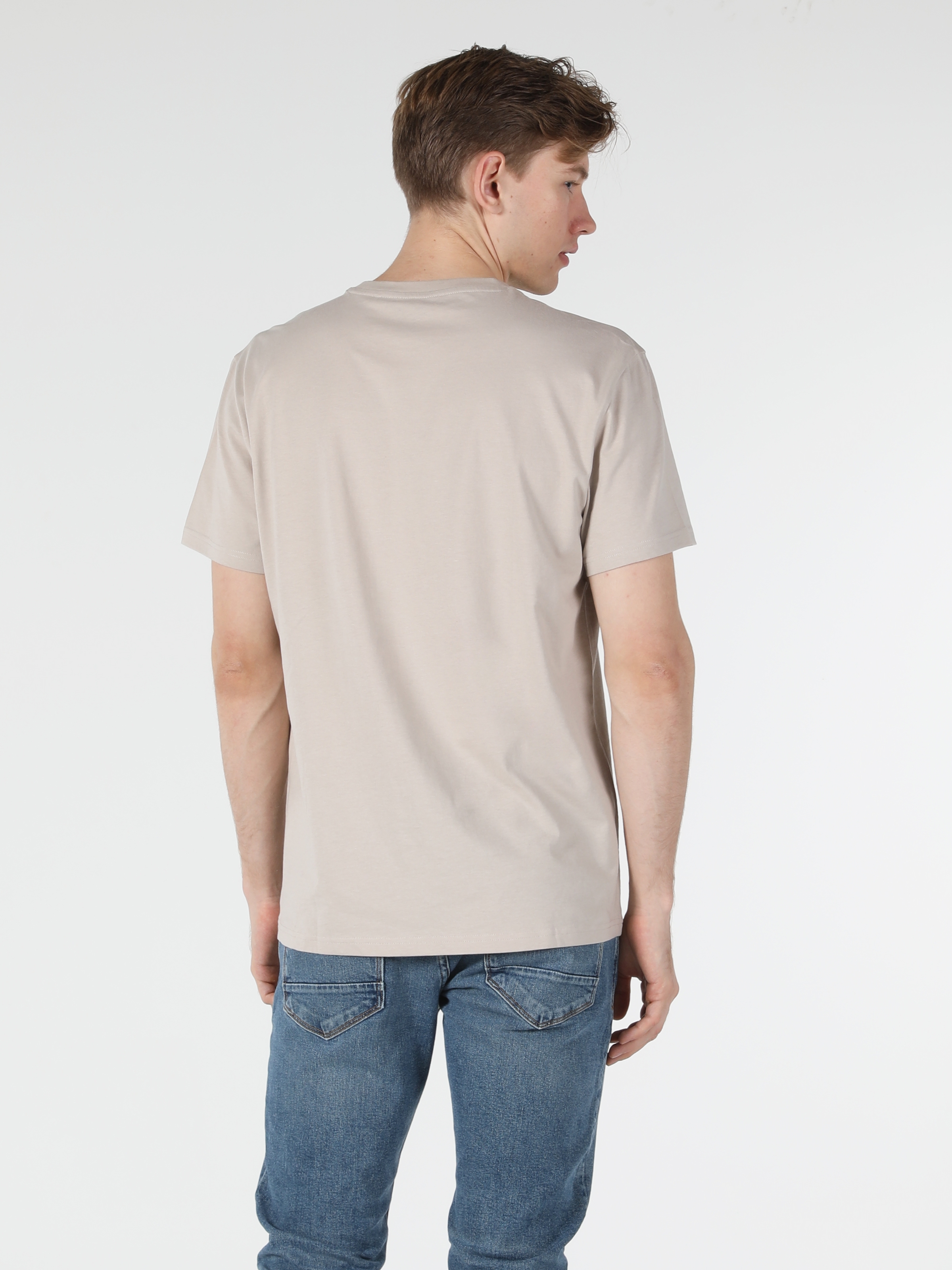 Afficher les détails de T-Shirt À Manches Courtes Pour Hommes, Coupe Confortable, Col Rond, Basique, Beige