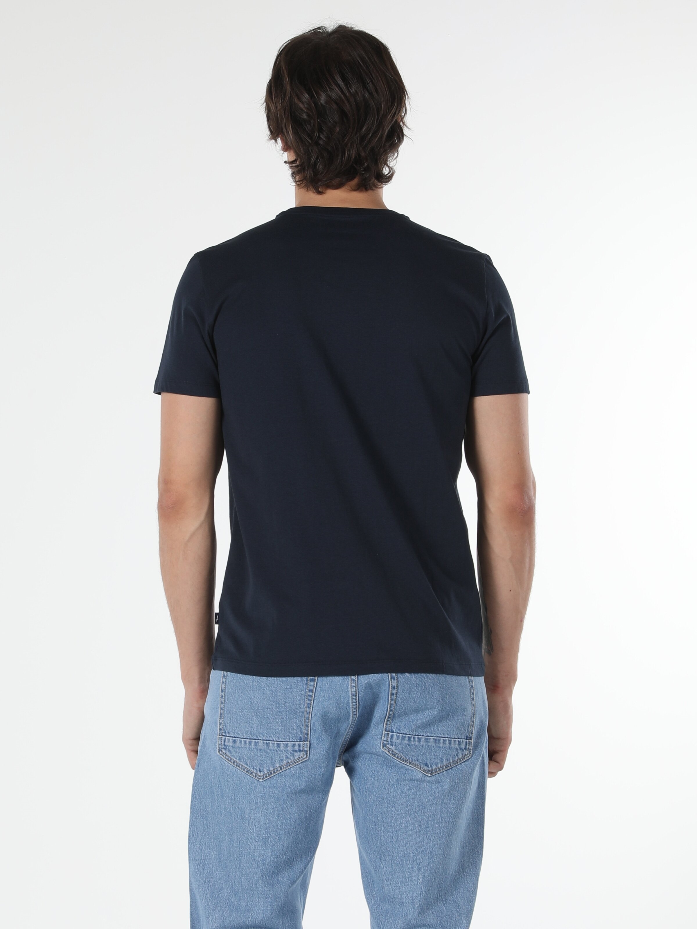 Afficher les détails de T-Shirt À Manches Courtes Bleu Marine Tricoté À Col Rond Pour Hommes