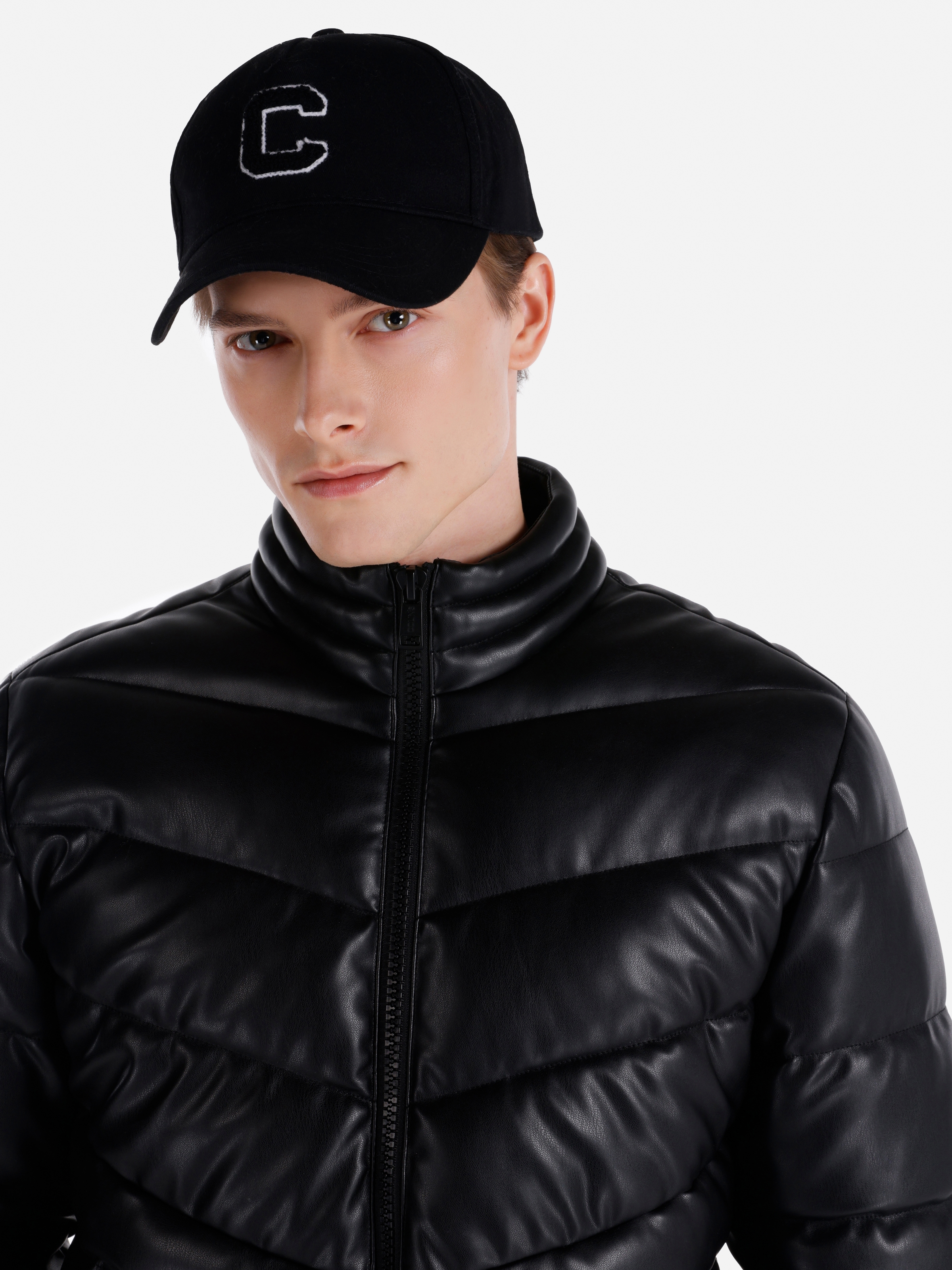 Afficher les détails de Manteau En Simili Cuir Pour Hommes Noir Gonflable Coupe Ajustée Pu