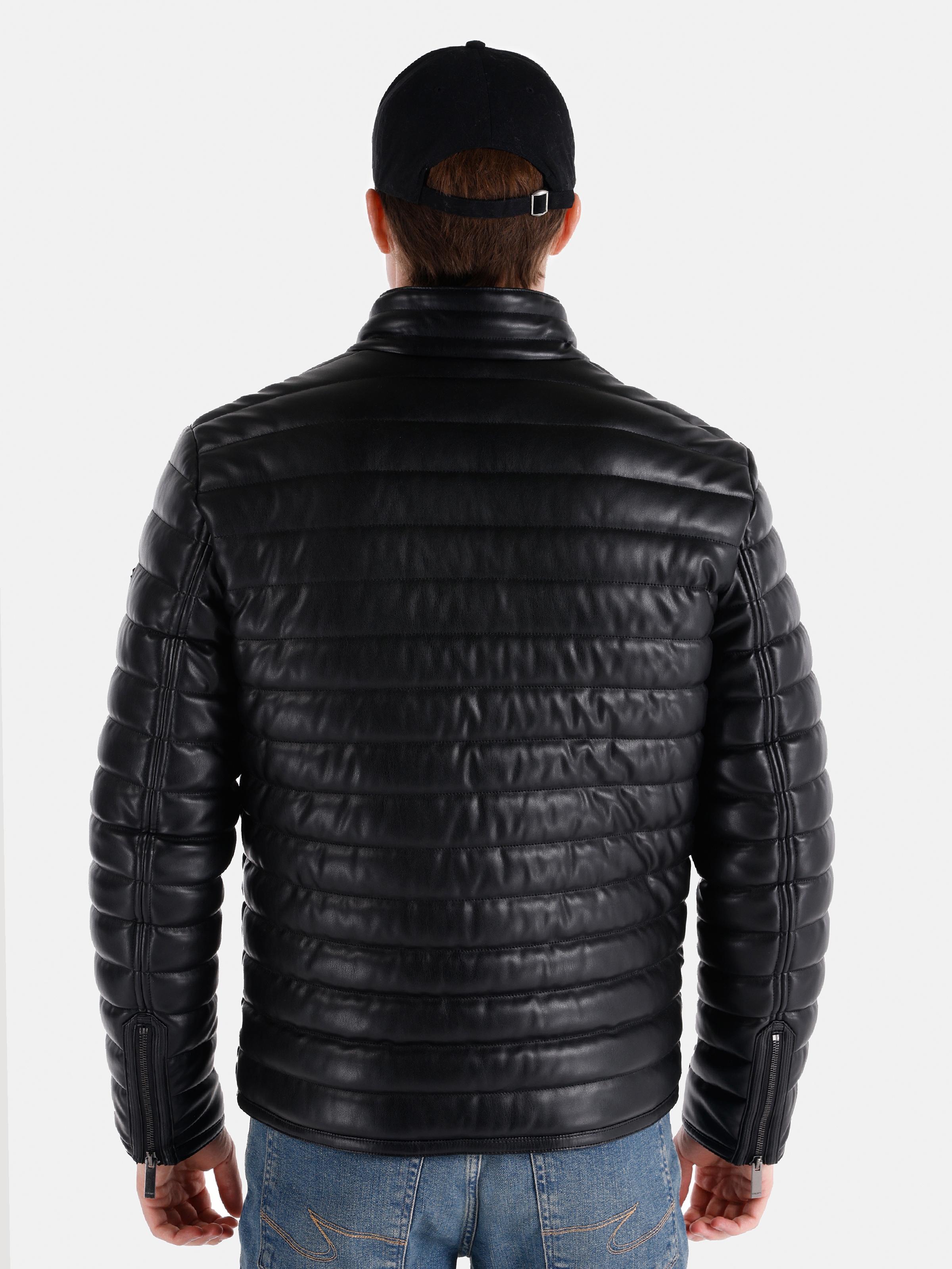 Afficher les détails de Manteau En Simili Cuir Noir Pour Hommes, Coupe Slim, Pu