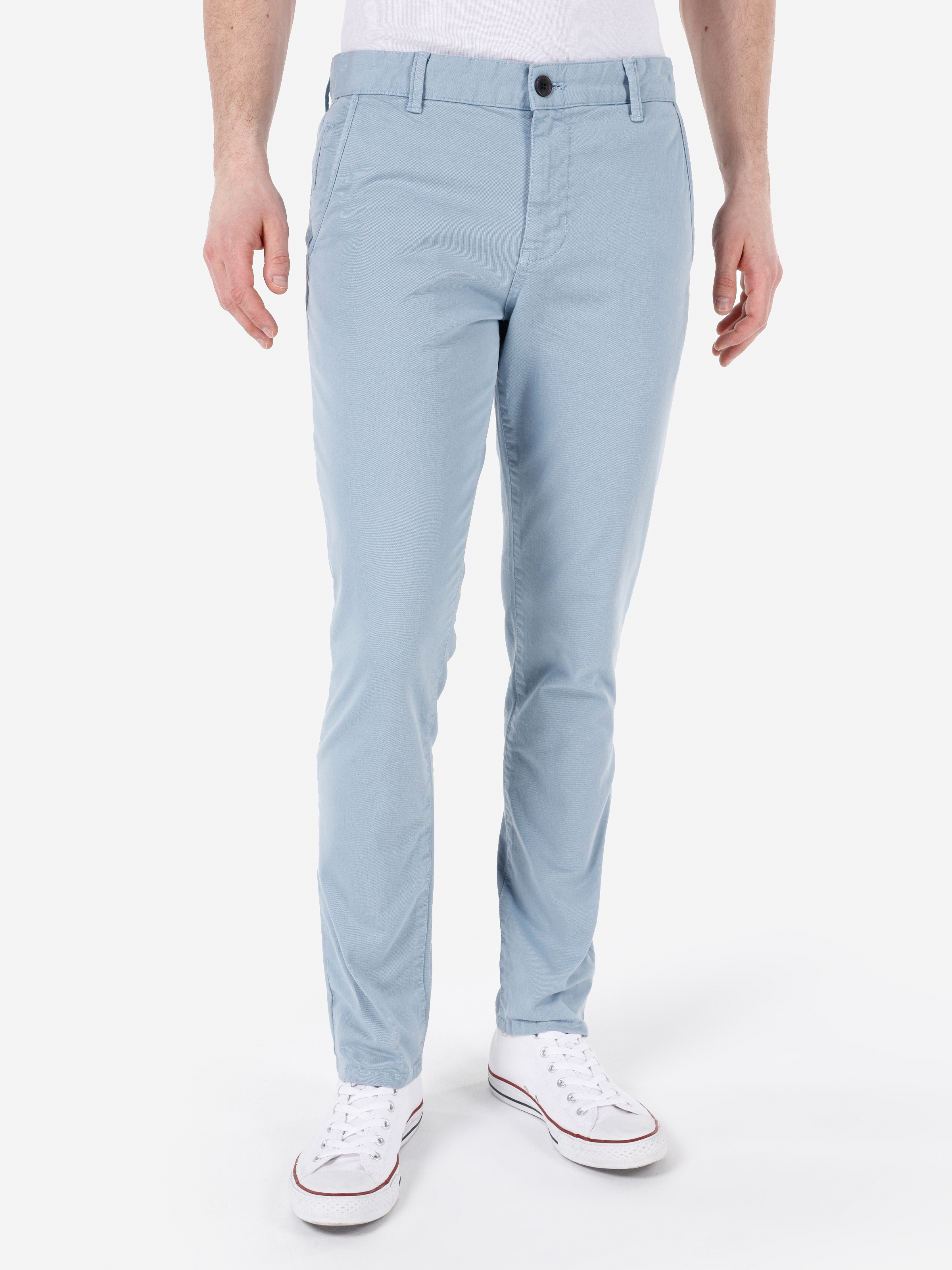 Afficher les détails de Pantalon Bleu Clair Pour Homme, Coupe Slim, Taille Moyenne, Jambe Droite