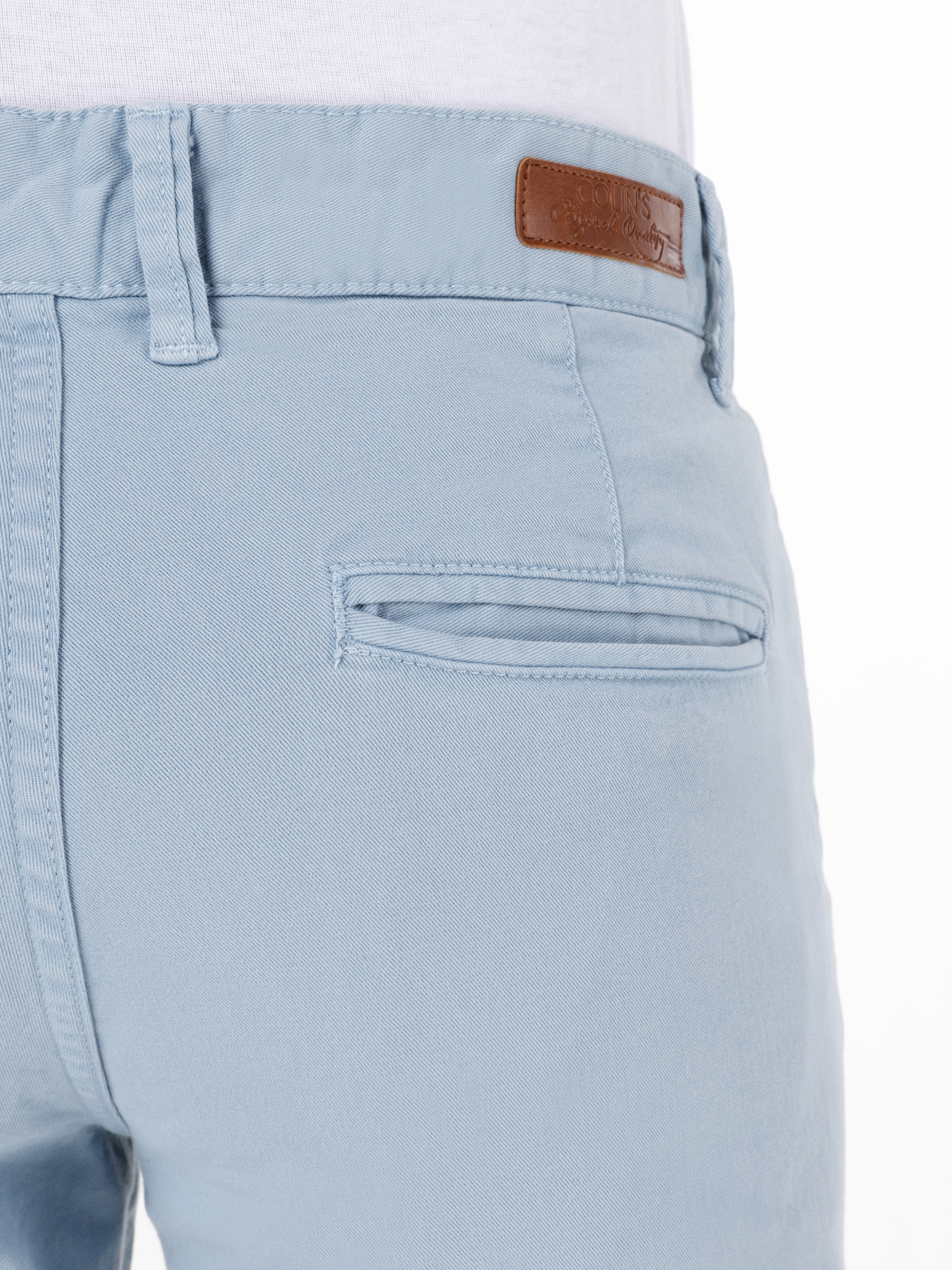 Afficher les détails de Pantalon Bleu Clair Pour Homme, Coupe Slim, Taille Moyenne, Jambe Droite