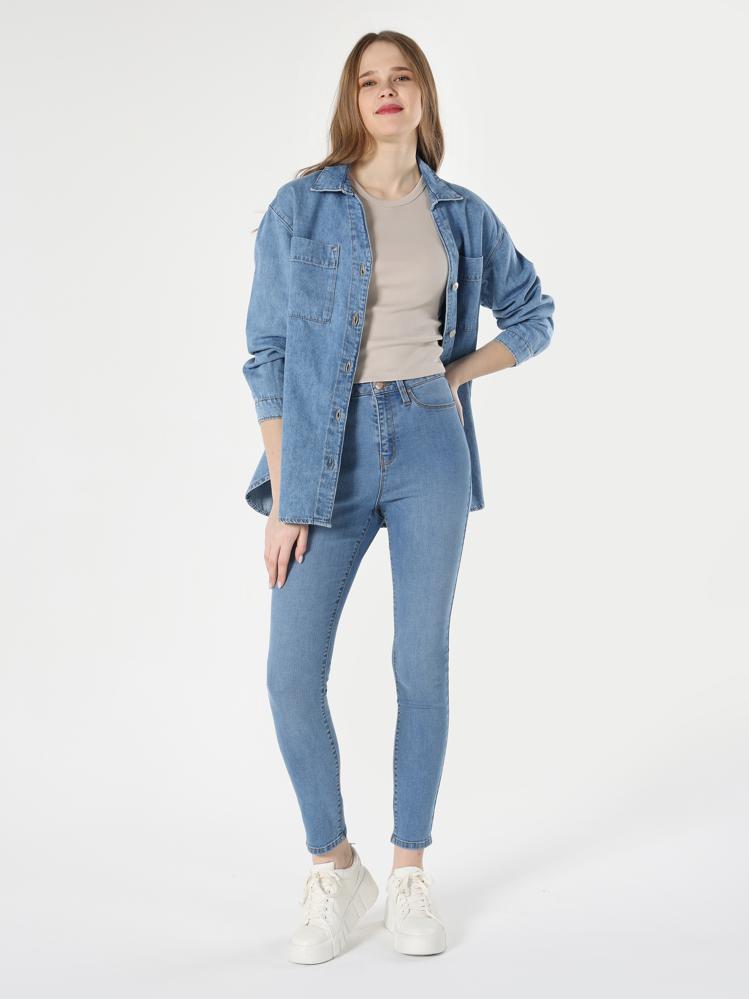 Afficher les détails de 760 Diana Pantalon En Jean Bleu Taille Haute À Jambe Étroite Et Coupe Super Slim Pour Femme