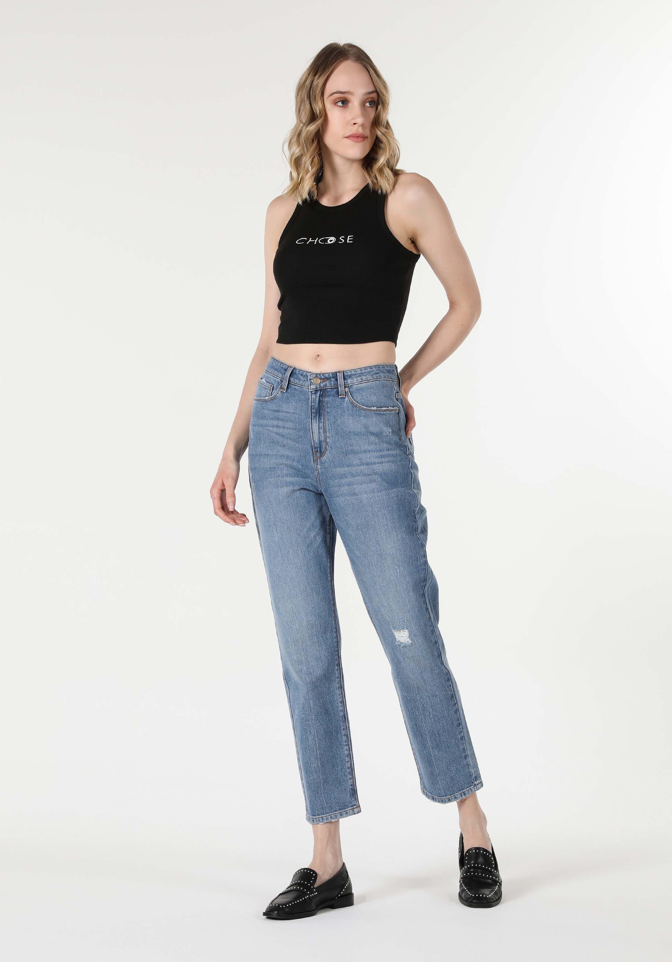 Pantalon taille sales haute jean femme