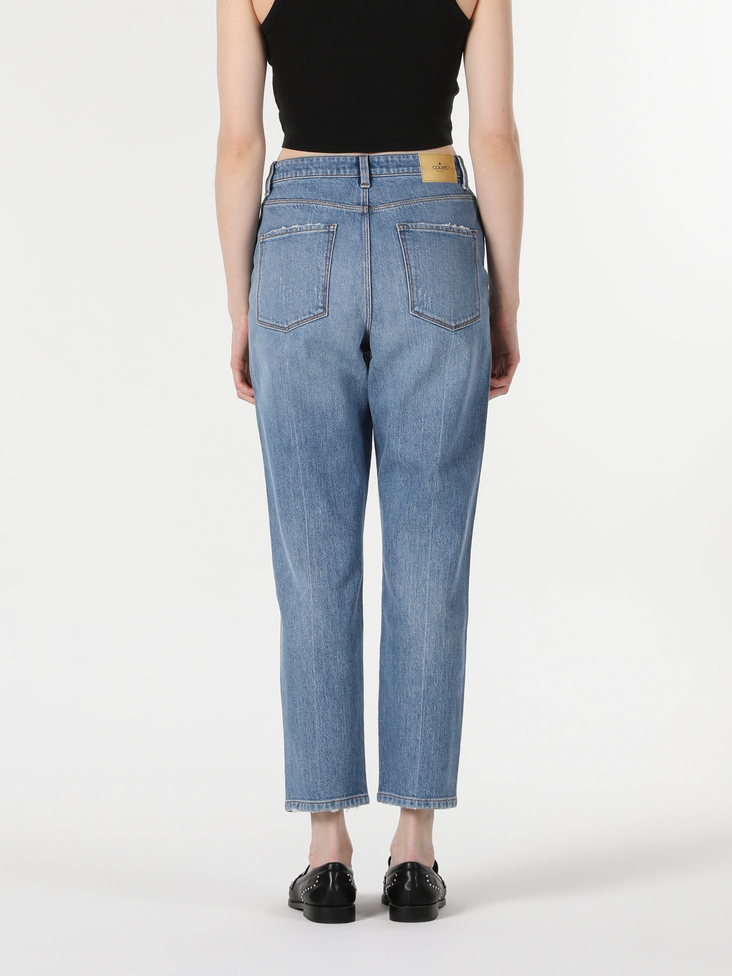 Afficher les détails de 883 Roxy Crop Mom Fit Taille Haute Jambe Fuselée Bleu Pantalon Jean Femme