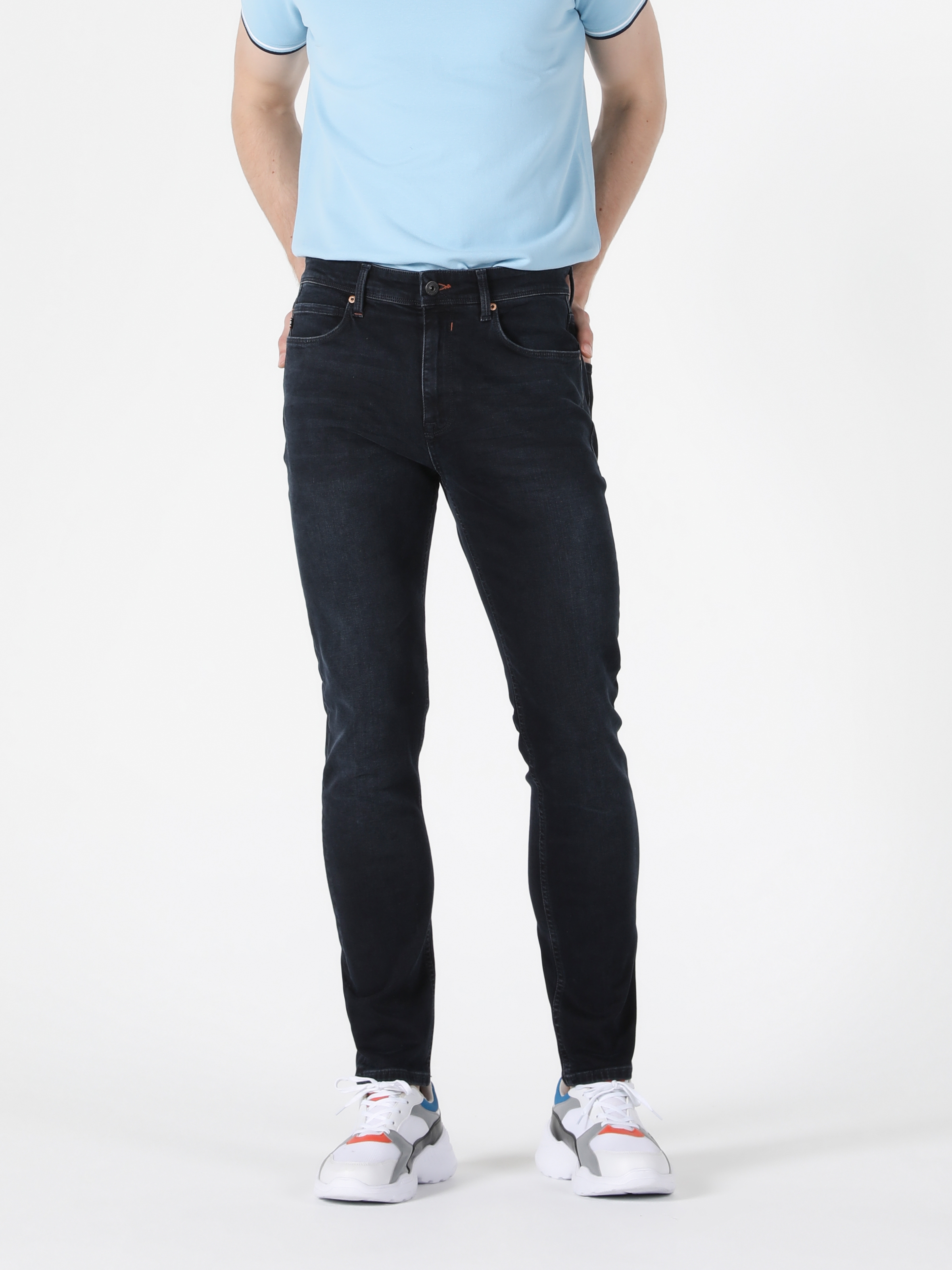 Afficher les détails de Pantalon En Jean Bleu Marine Pour Homme, Coupe Super Slim, Taille Haute, Jambe Skinny, 35 Ryan