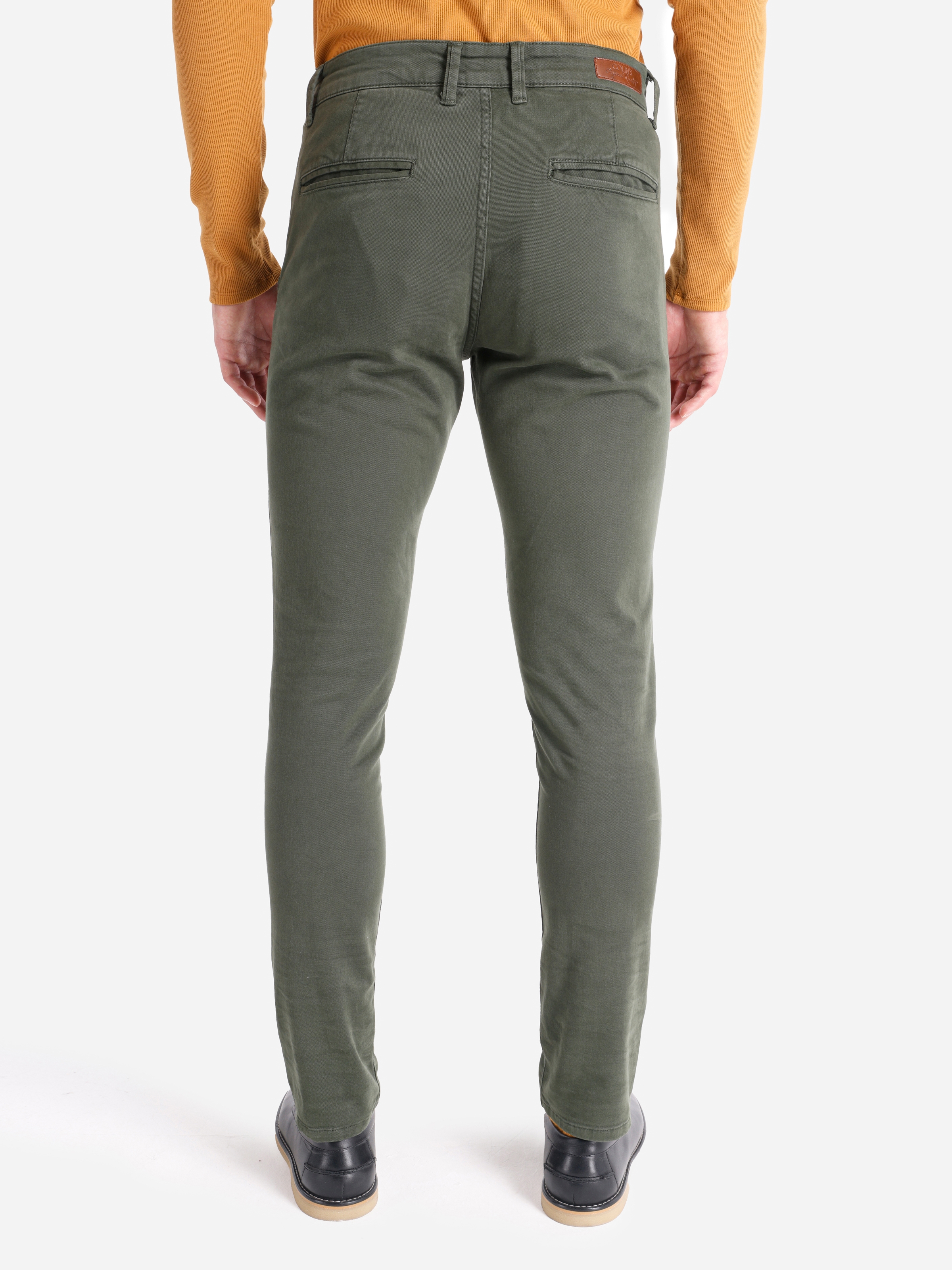 Afficher les détails de Pantalon Vert Pour Hommes, Coupe Slim, Taille Moyenne, Jambe Droite