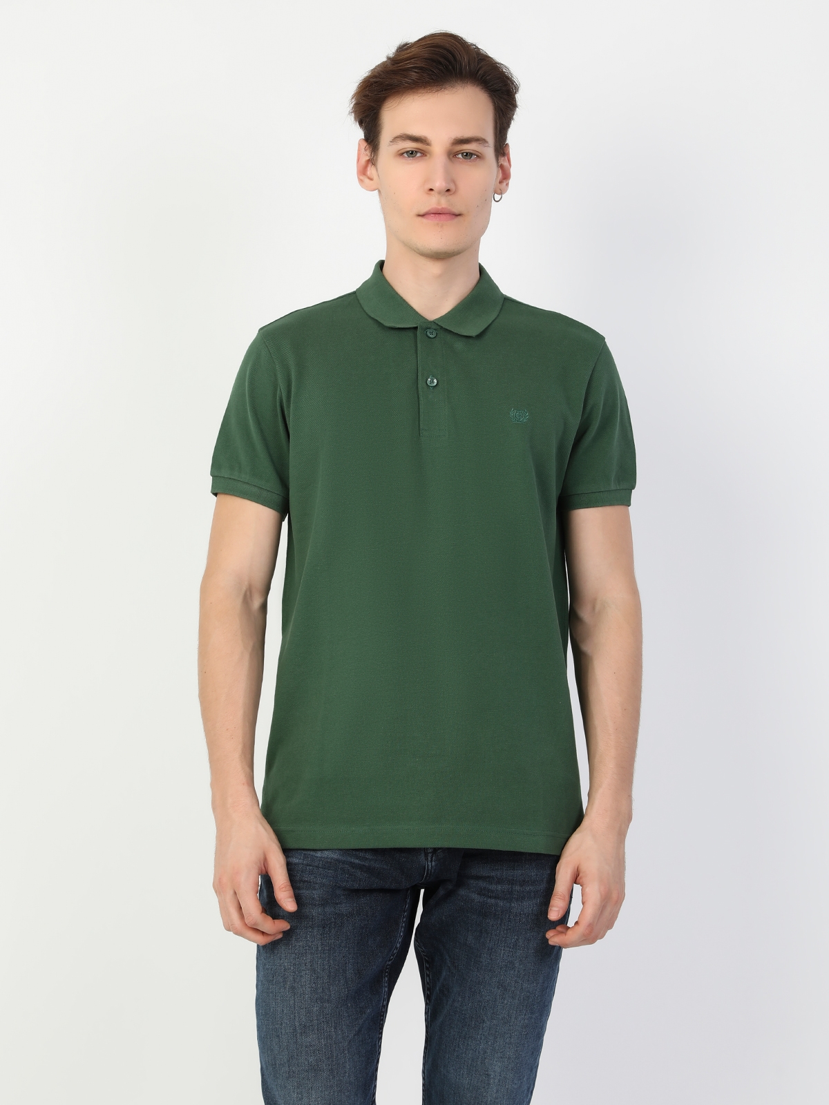 Afficher les détails de T-Shirt Polo Vert Foncé À Manches Courtes Pour Hommes, Coupe Régulière, Col Polo