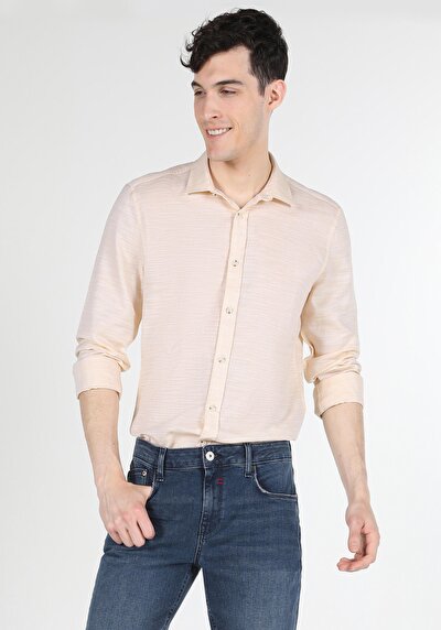 Image de Chemise À Manches Longues Jaune Slim Fit Homme