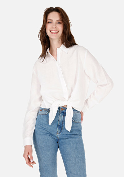Image de Chemise À Manches Longues Blanc Regular Fit Rayé Ratière Femme
