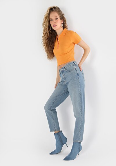 Image de 896 Maria Pantalon Bleu En Mom Fit Femme