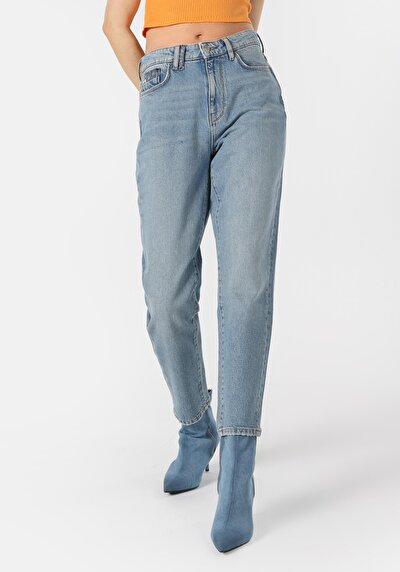 Image de 896 Maria Pantalon Bleu En Mom Fit Femme