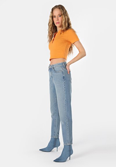 Image de 896 Maria Pantalon Bleu En Mom Fit Femme