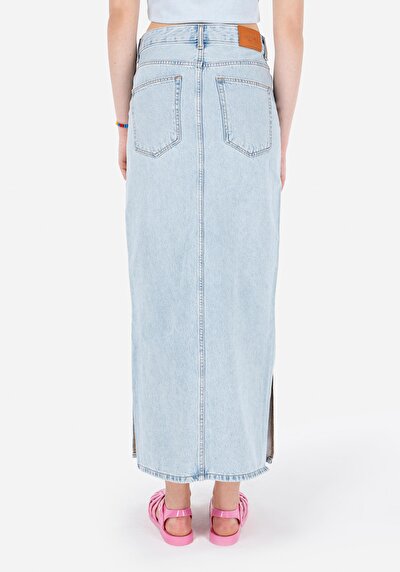 Afficher les détails de Jupe Bleu Slim Fit Droit Jean Maxi Femme
