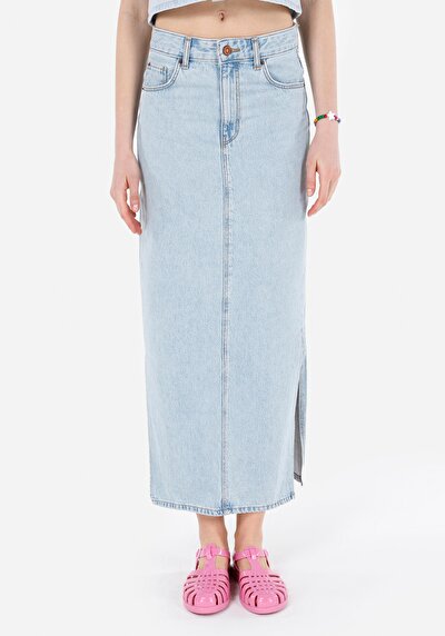Afficher les détails de Jupe Bleu Slim Fit Droit Jean Maxi Femme