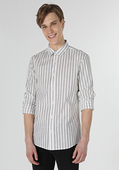 Image de Chemise À Manches Longues Blanc Slim Fit Homme
