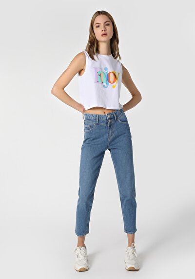 Image de 896 Maria Pantalon Bleu En Mom Fit Femme