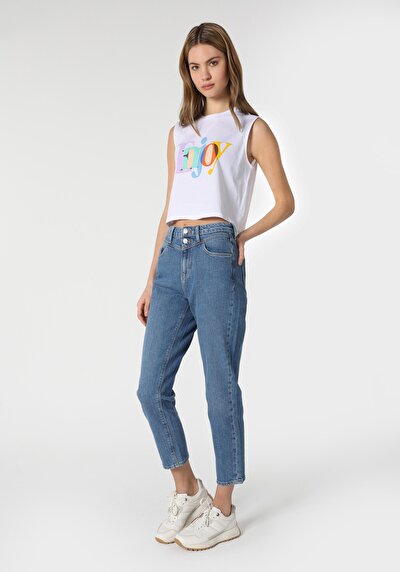 Image de 896  Maria Pantalon Bleu   En  Mom Fit Femme