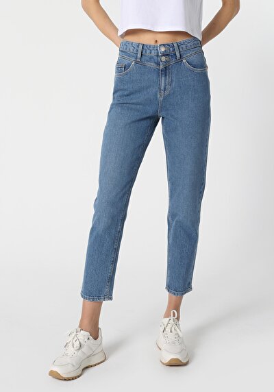 Image de 896 Maria Pantalon Bleu En Mom Fit Femme